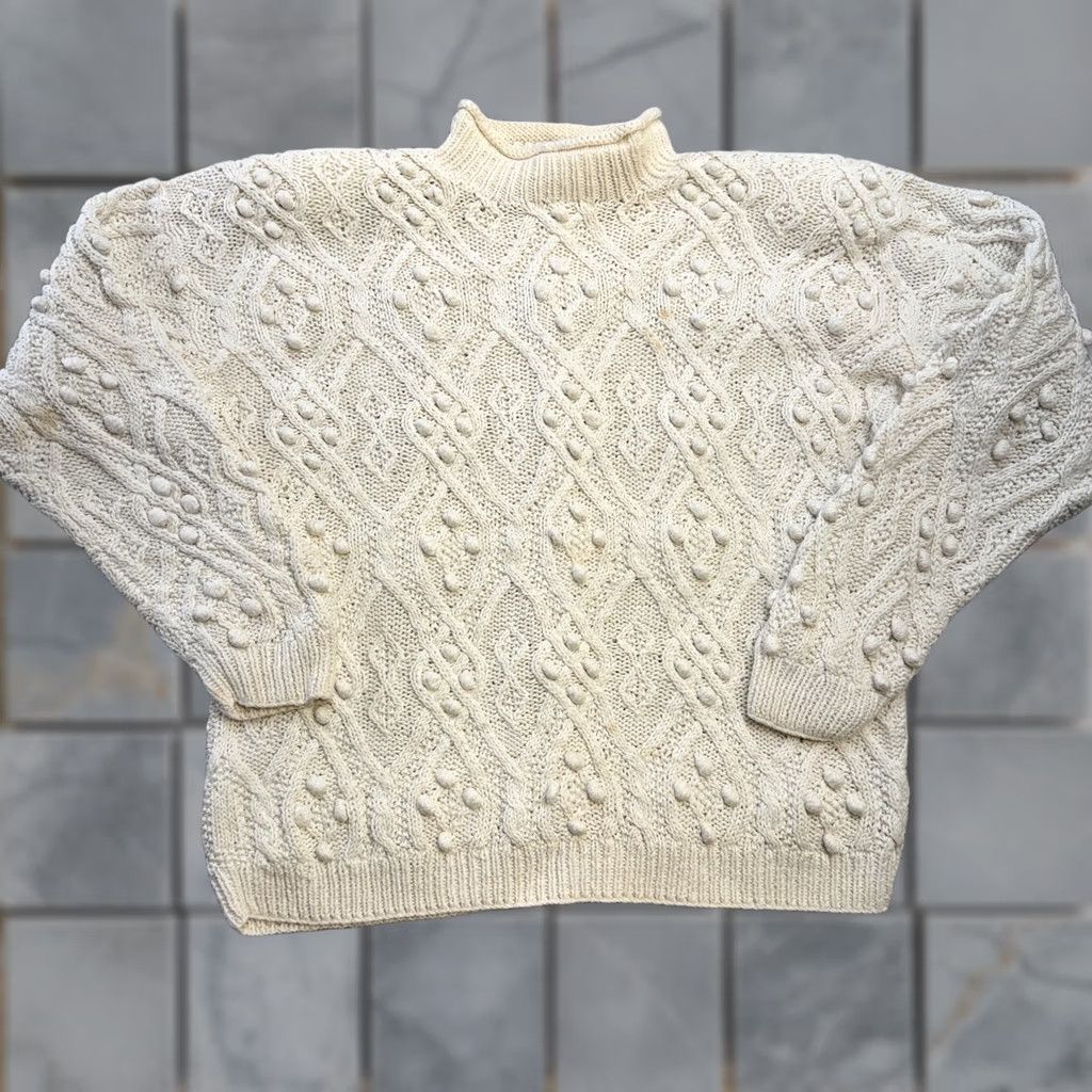 Vintage VINTAGE Northern Isles Sweater Womens L Cream Mock Neck Cable Knit Bobbles 90s Knit Pullover Fall Winter 90s Mens Womens Boys Girls Size L / US 10 / IT 46 - 1 Thumbnail