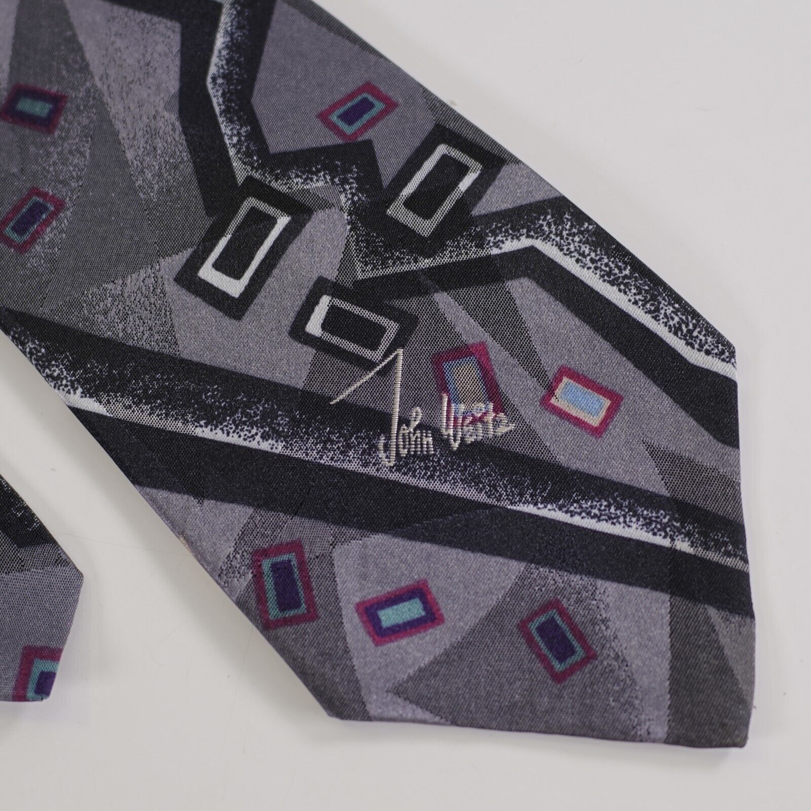 John Weitz John Weitz Abstract Woven Gray Short Wide Polyester Tie Size ONE SIZE - 1 Thumbnail
