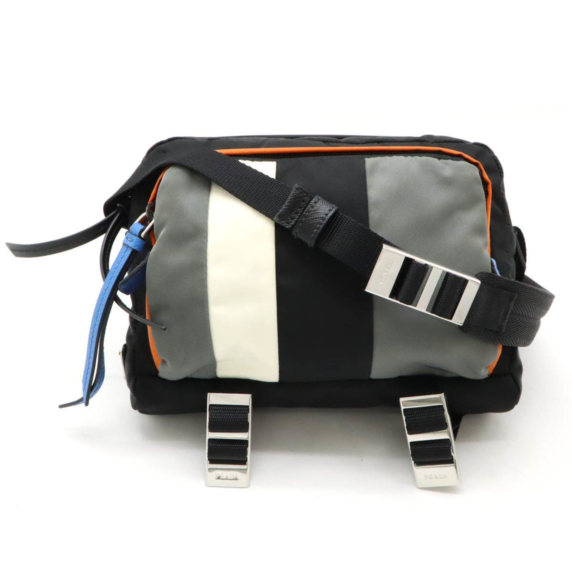 Prada Crossbody Bag Shoulder Nylon Leather Black Grey White Multicolor 2Vh043, Women's