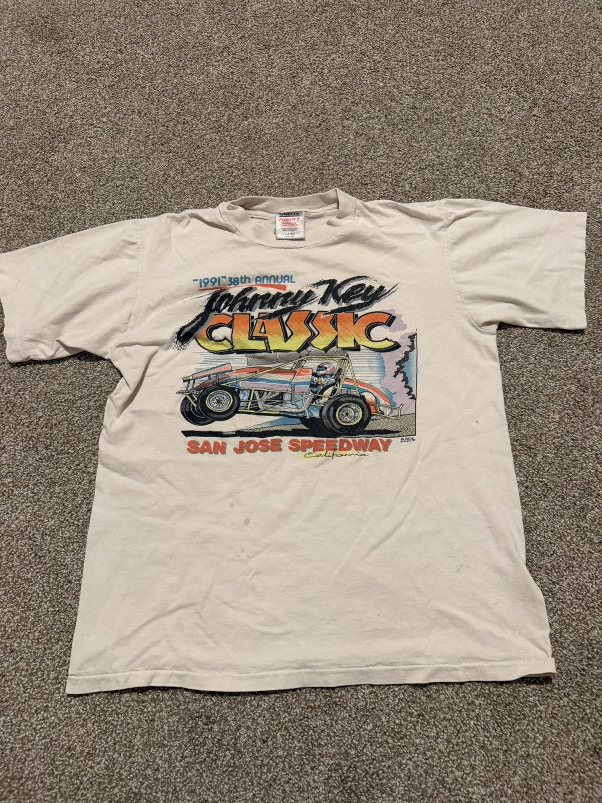 Carhartt Vintage 1991 Johnny Key Classic San Jose Speedway T-Shirt Size US L / EU 52-54 / 3 - 1 Thumbnail