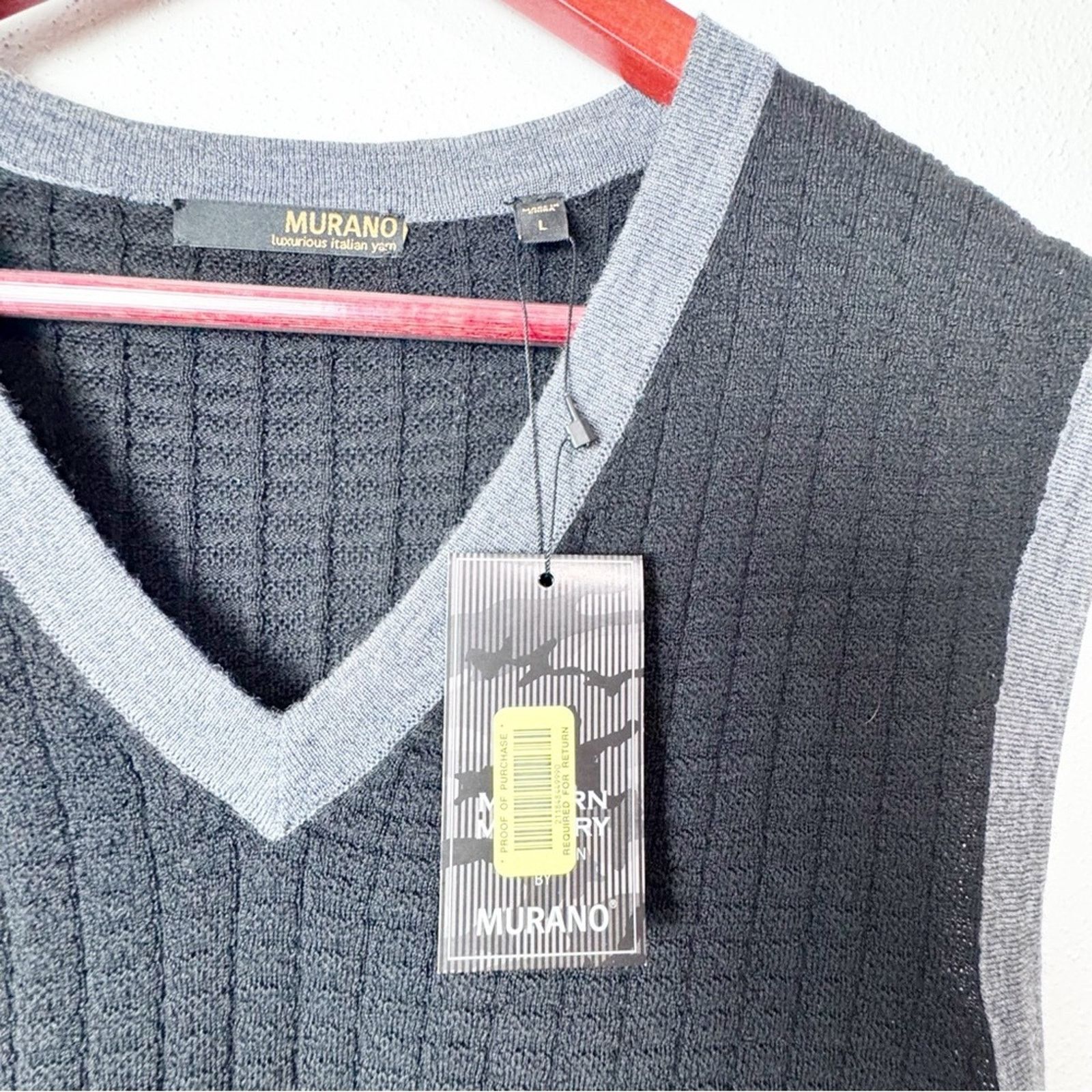 Murano Murano Black Grey Marino Wool Sweater Vest Men’s Size Large Size US L / EU 52-54 / 3 - 3 Thumbnail