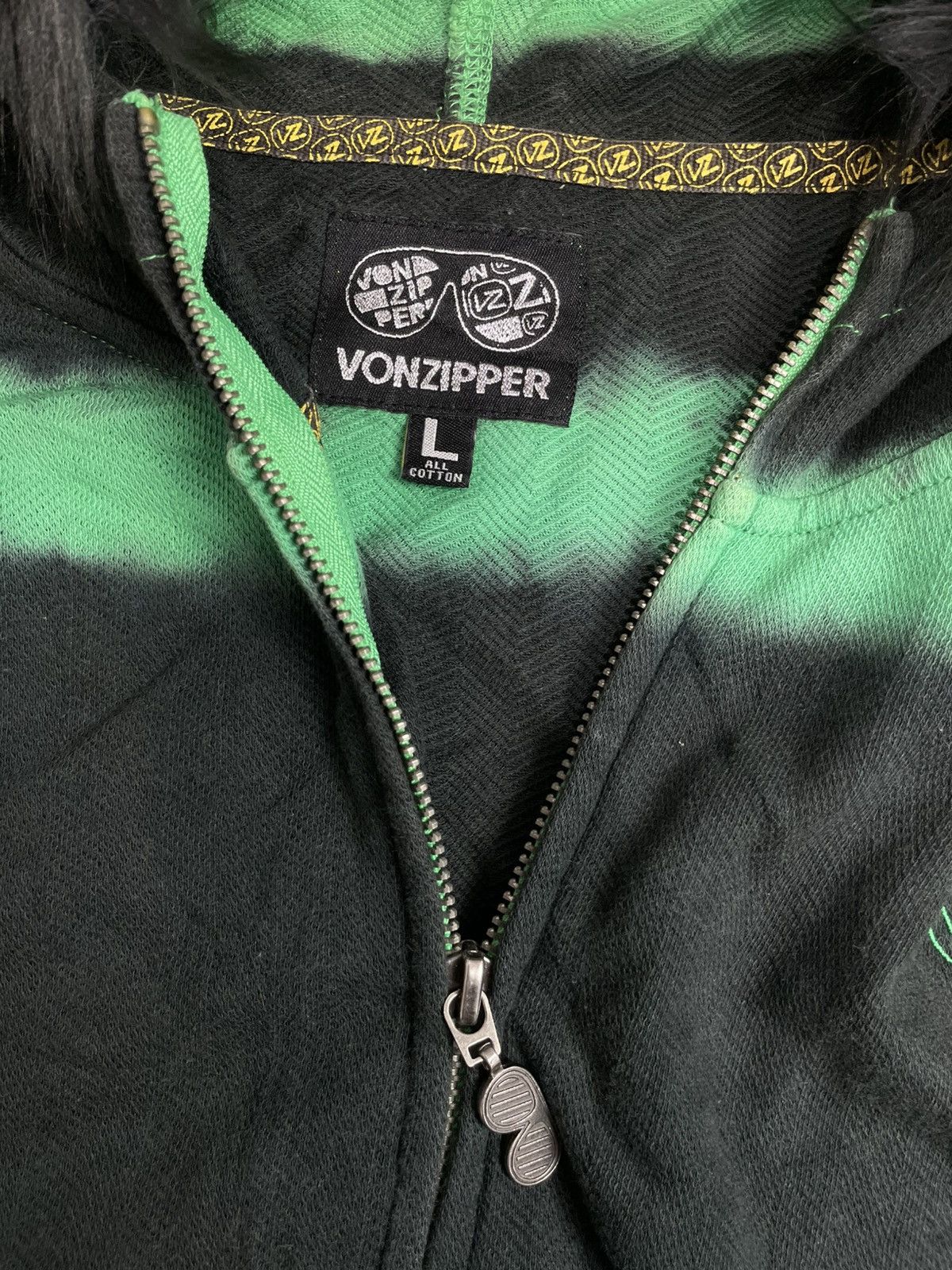 Japanese Brand Vonzipper Black Green Striped Fur Hoodie Size US L / EU 52-54 / 3 - 3 Thumbnail
