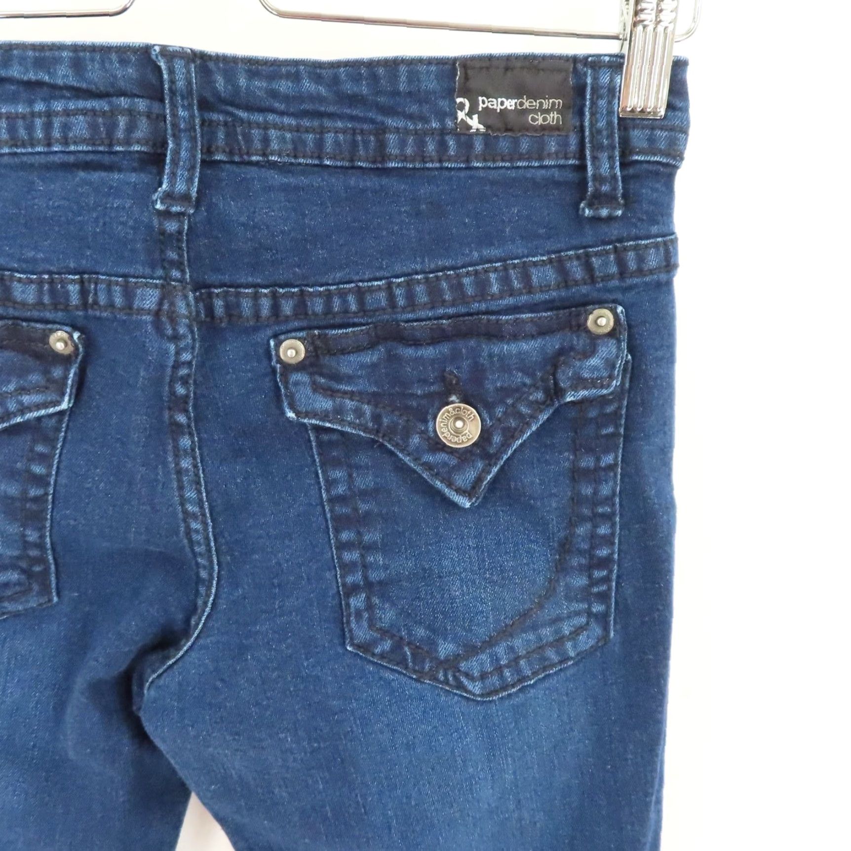 Denime VINTAGE Paper Denim & Cloth Jeans Womens 4/27 Dark Blue Button Flap Pocket Flare Denim Jeans Size 27" / US 4 / IT 40 - 6 Thumbnail