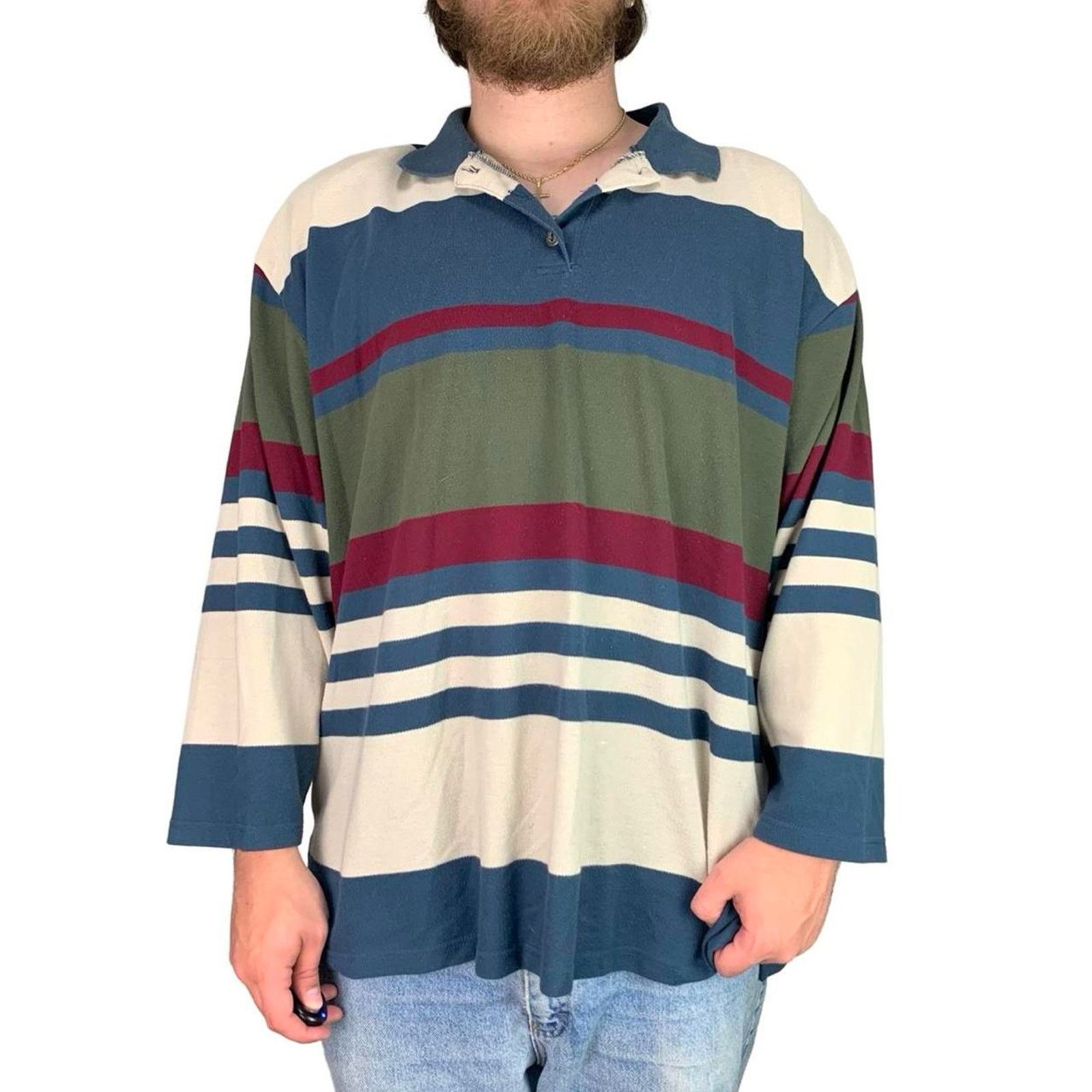 Japanese Brand × Vintage Vintage 90s Carolina Colours Striped Polo Shirt Size US L / EU 52-54 / 3 - 1 Thumbnail