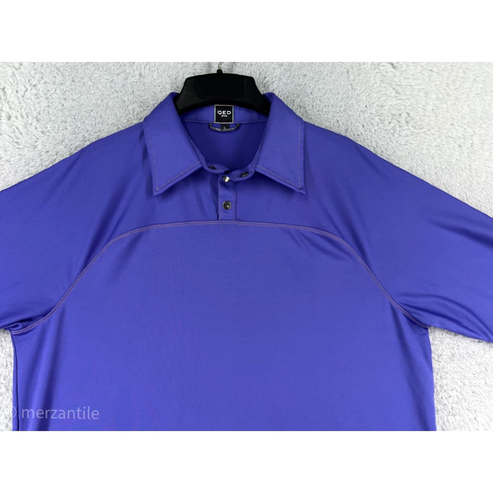 Vintage QED Style Polo Shirt Mens Large Purple Short Sleeve Polyester Polo Golf Shirt Size US L / EU 52-54 / 3 - 5 Thumbnail