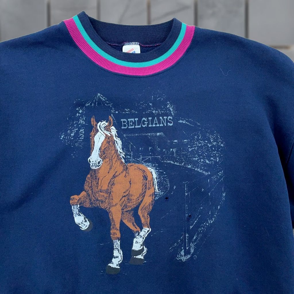 Jerzees VINTAGE Jerzees Sweatshirt Men's M Blue Clydesdale Horse Pullover Knit Lined USA Outdoors - Mens Size US M / EU 48-50 / 2 - 1 Thumbnail