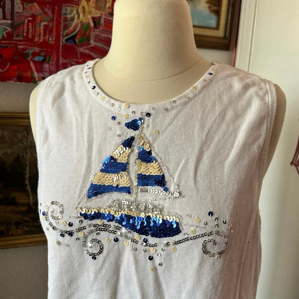 Other quacker factory sailboat sequin white tank top Size M / US 6-8 / IT 42-44 - 2 Thumbnail
