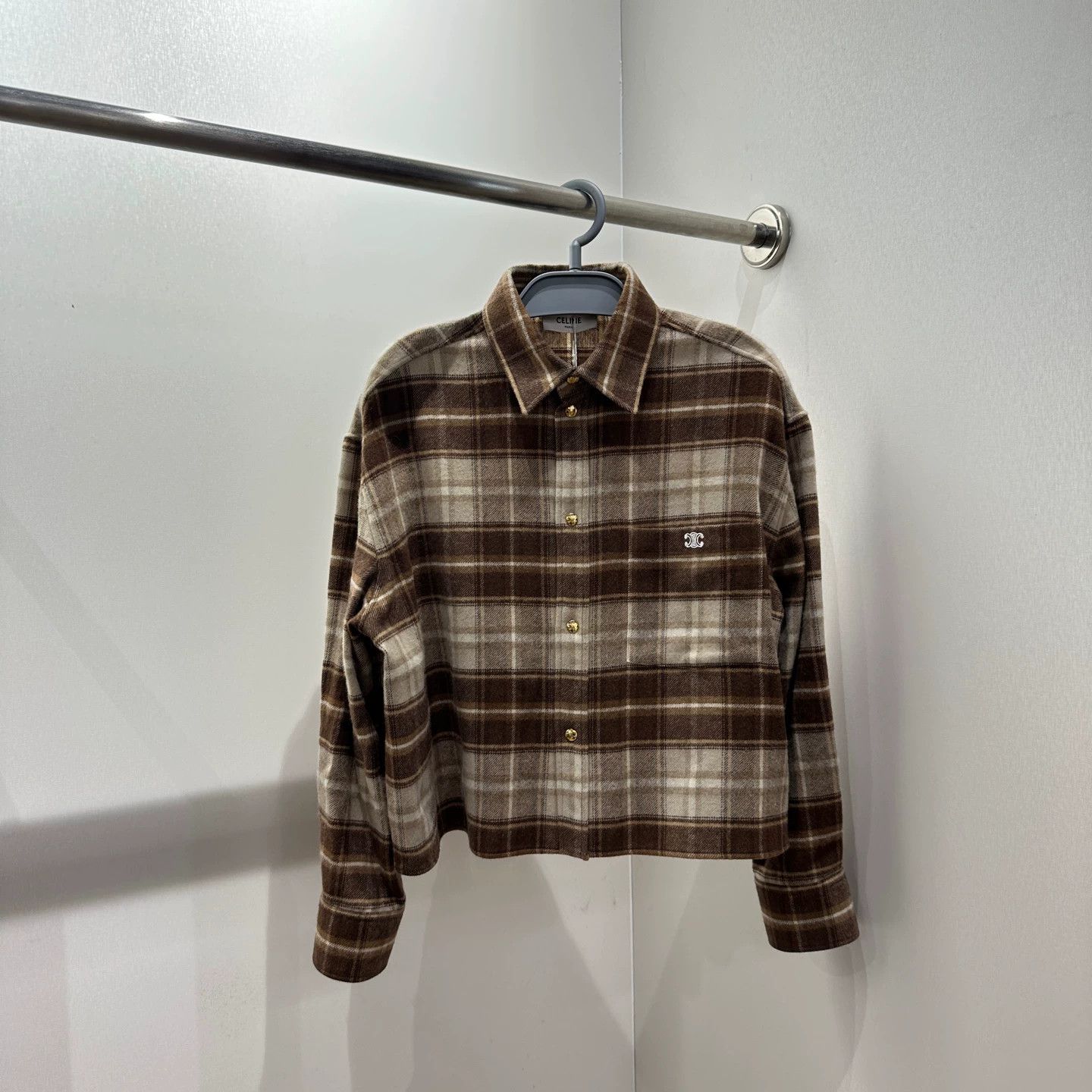 Celine Celine Triumph Arc Logo Gingham Cashmere Shirt 36 Size XS / US 0-2 / IT 36-38 - 1 Thumbnail