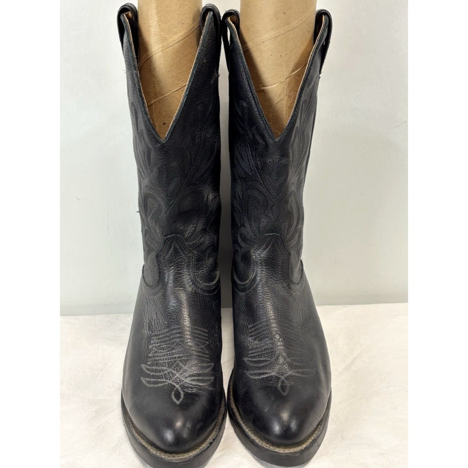 Vintage BOULET Black Leather Cowboy Boots Western 10.5 E Mid-Calf Made in Canada Mens Size US 11 / EU 44 - 3 Thumbnail