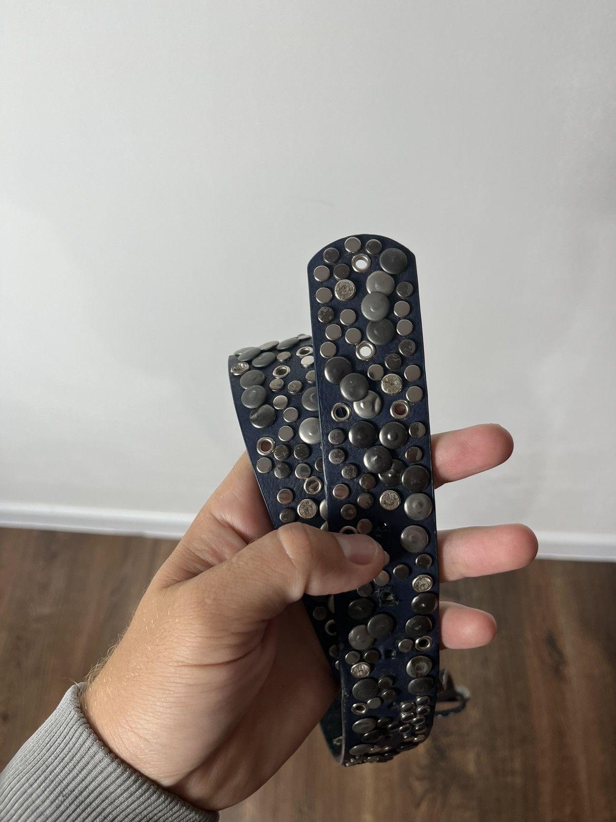 Other Avant-Garde Blue Leather Belt with Silver Studs Unisex Size ONE SIZE - 9 Thumbnail