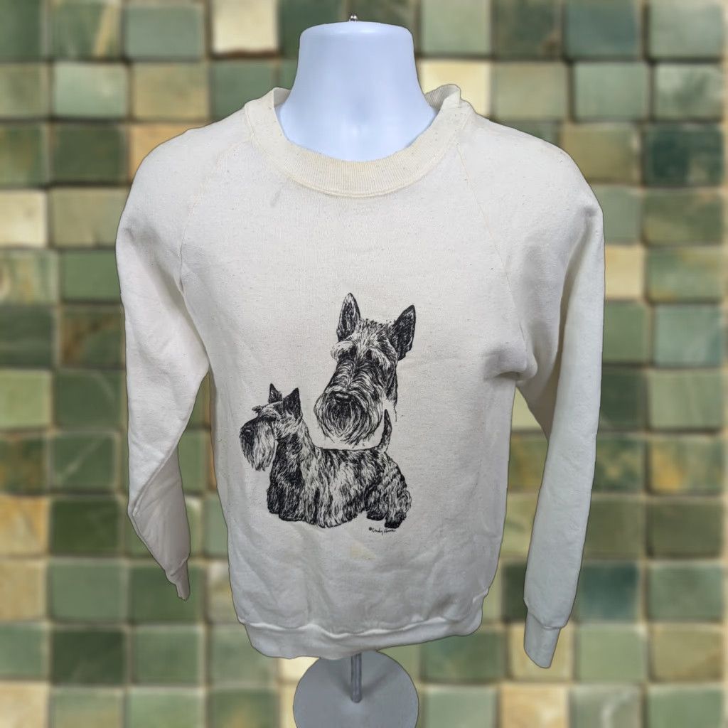Fruit Of The Loom VINTAGE Raglan Scottish Terrier Crewneck Sweatshirt Mens Size M White Nens Vtg Size US M / EU 48-50 / 2 - 1 Thumbnail