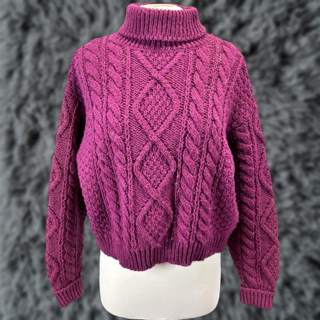 Laura Ashley VINTAGE Laura Ashley Wool Sweater Women's Turtleneck Chunky-Knit S/M Pink Cottagecore 90s UK Size S / US 4 / IT 40 - 1 Thumbnail