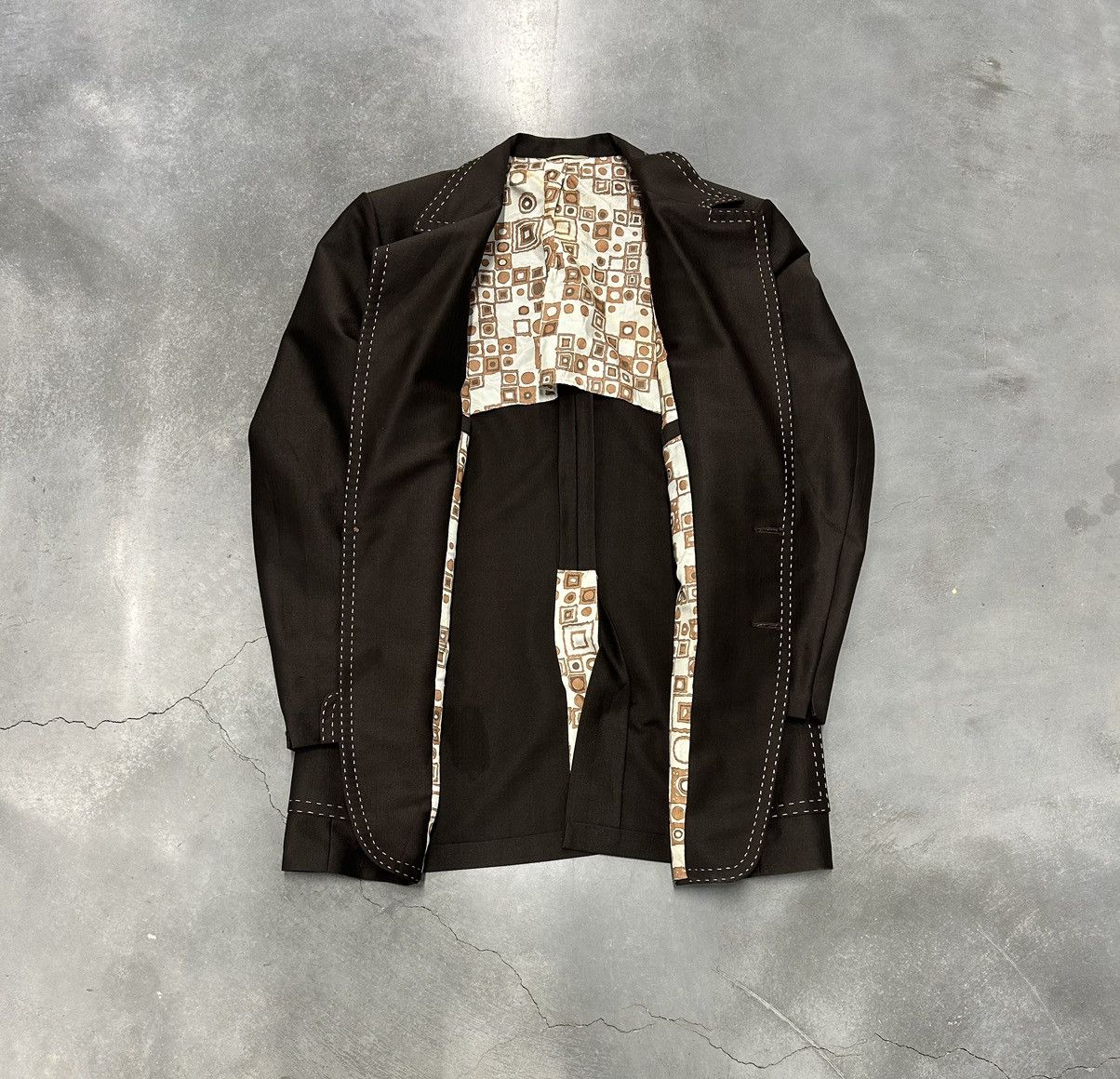 Vintage Brown and white vintage 70s blazer Size 40R - 2 Thumbnail