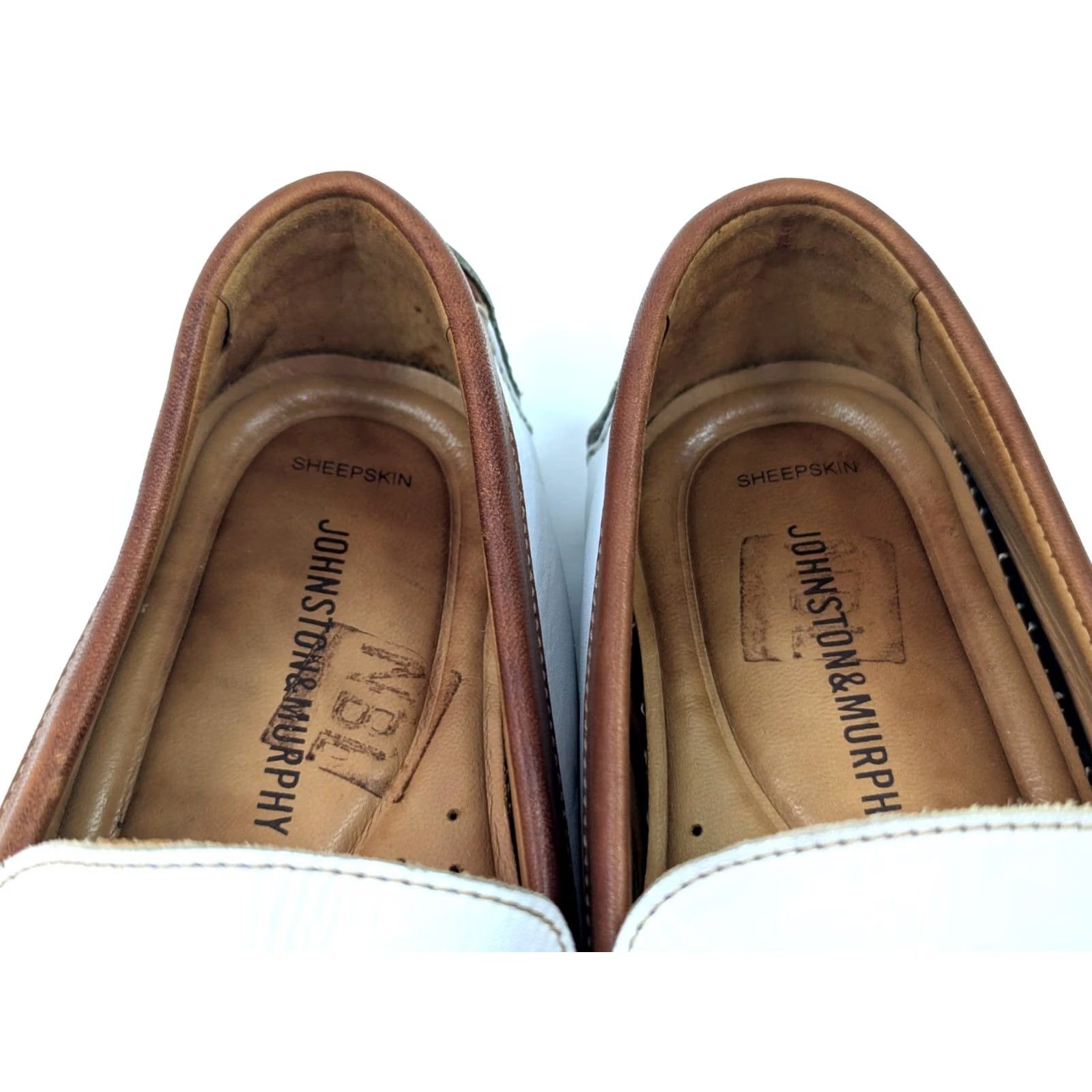 Johnston & Murphy Johnston & Murphy Sheepskin Leather Penny Driving Moc Loafers Men 9M Two-Tone Brown/White Loafers Size US 9 / EU 42 - 7 Thumbnail