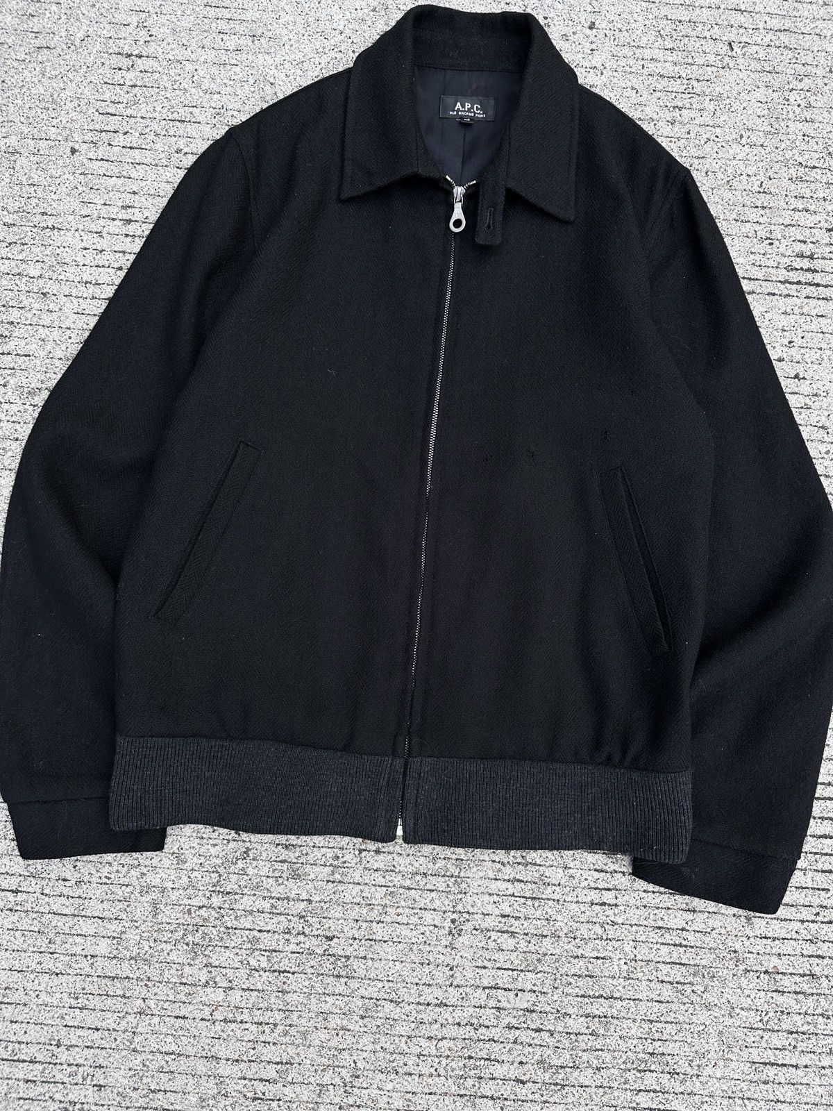 A.P.C. A.P.C. Herringbone Black Wool Bomber Jacket Size US XS / EU 42 / 0 - 7 Thumbnail