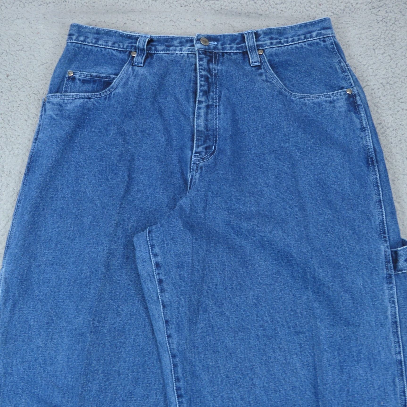 VINTAGE DELF Jeans Baggy Mens 36 5-Pocket Denim Blue Cotton Embroidered 90s Skater Grunge Pipe VTG