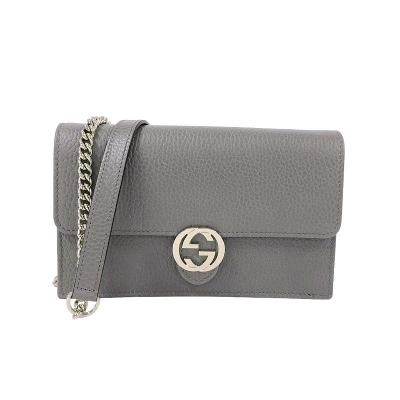 Gucci Interlocking G Chain Wallet Leather Shoulder Bag Gray