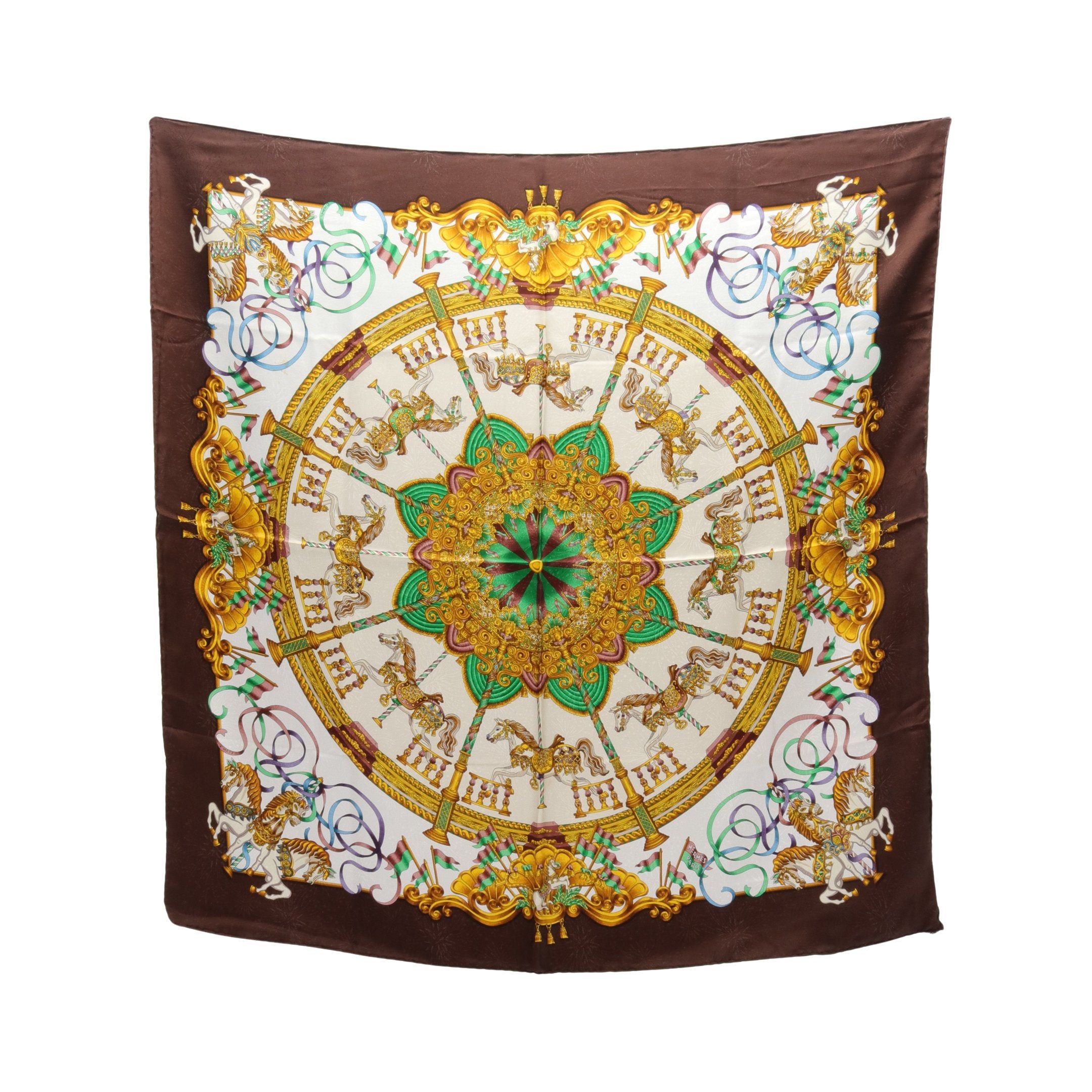 Hermes Carres 90 Luna Park Scarf Silk Brown Multicolor