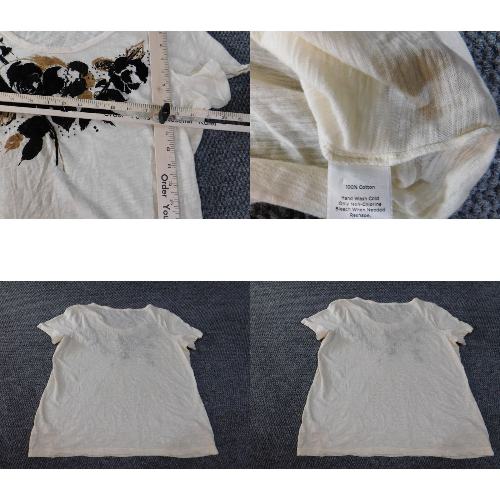 Talbots Talbots Blouse 1X Women Beige Floral Cotton Rayon Short Sleeve Pullover Round Neck Casual Classic Graphic Size XL / US 12-14 / IT 48-50 - 8 Thumbnail
