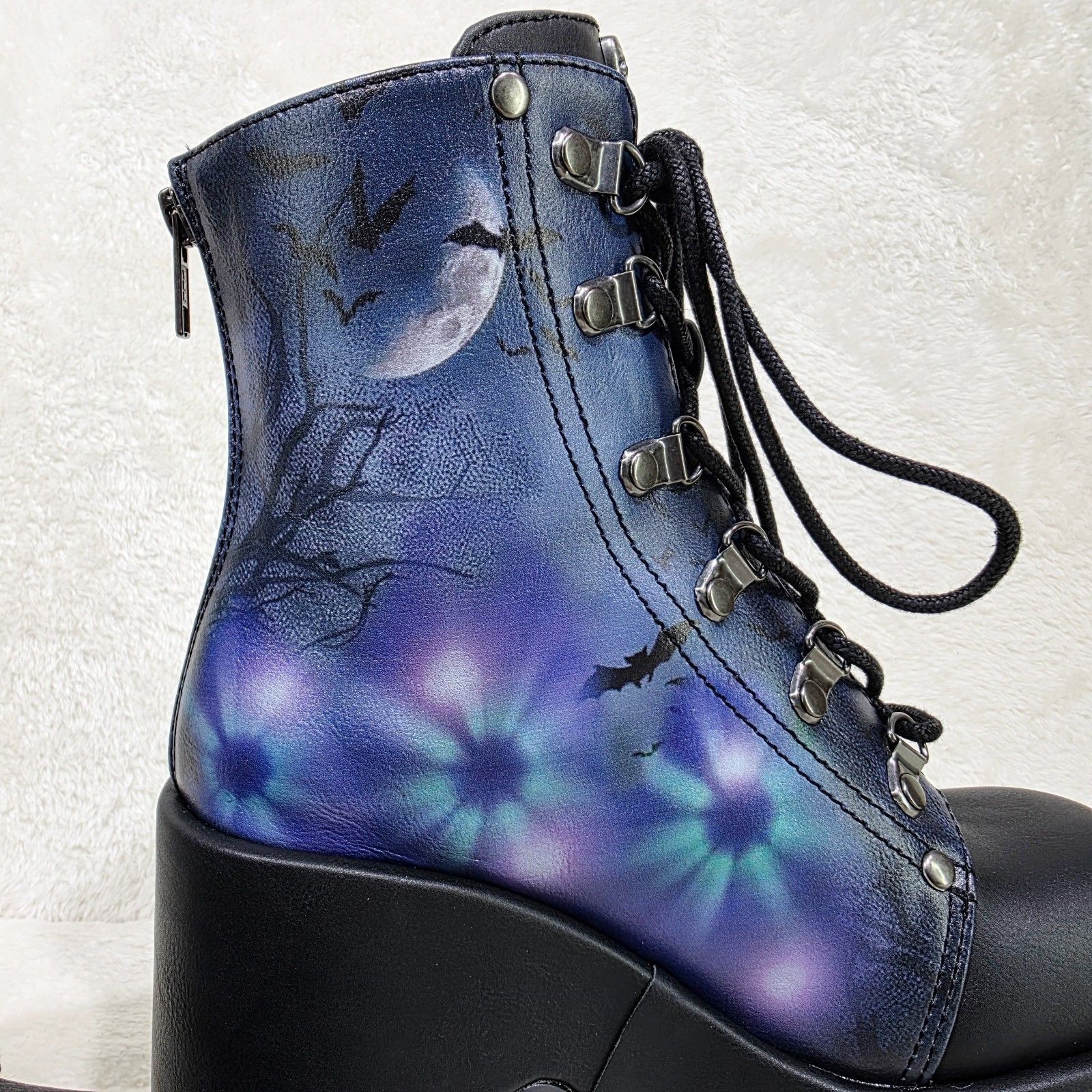 Other Camel 203 Moonlit Graveyard Print Platform Goth Ankle Boots Size US 12 / IT 42 - 6 Thumbnail