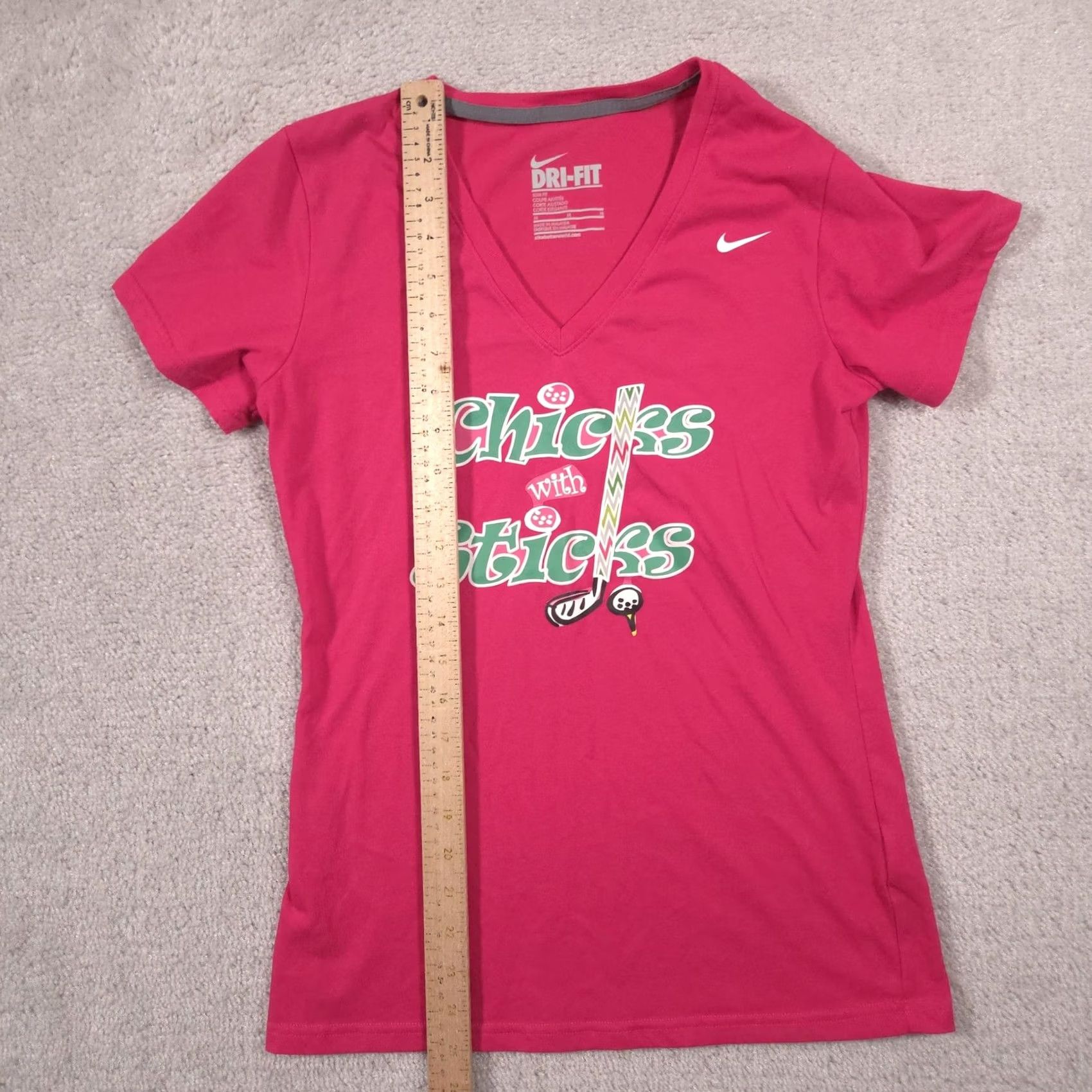Nike Nike Dri-FIT Shirt Womens Medium Pink V Neck Short Sleeve Chicks With Sticks Size M / US 6-8 / IT 42-44 - 7 Thumbnail