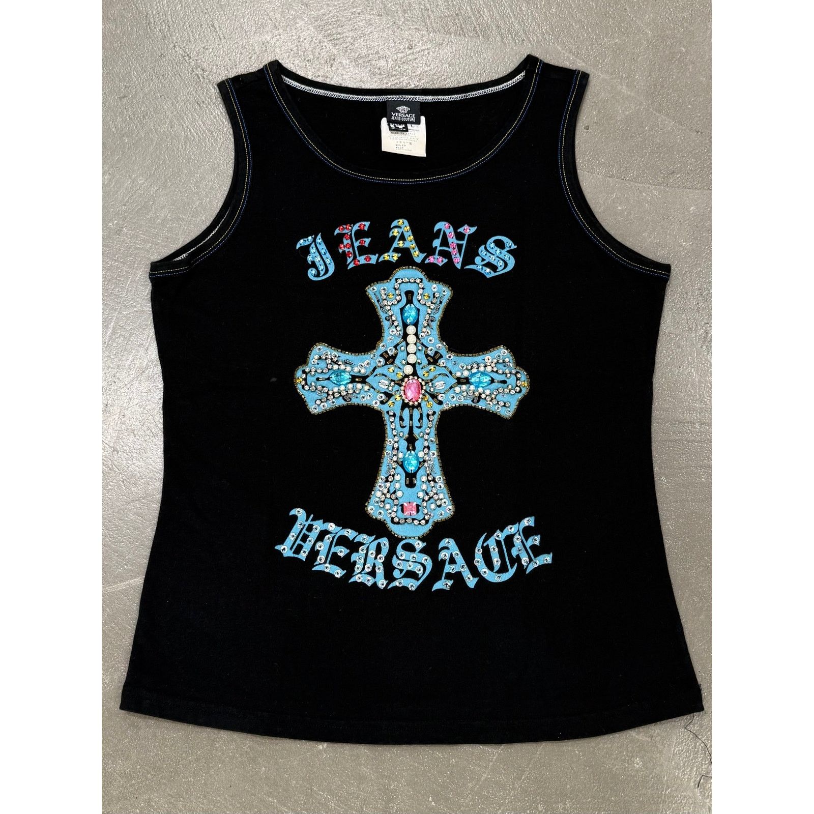 Versace 2000s Versace embellished cross tank top Size L / US 10 / IT 46 - 1 Thumbnail