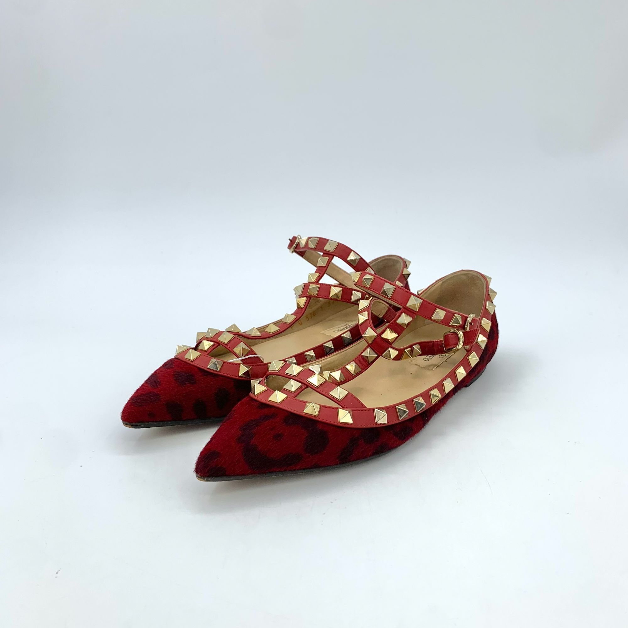 Valentino Valentino Garavani Red Leopard Studded Pointed Toe Mary Jane Size US 7 / IT 37 - 2 Thumbnail