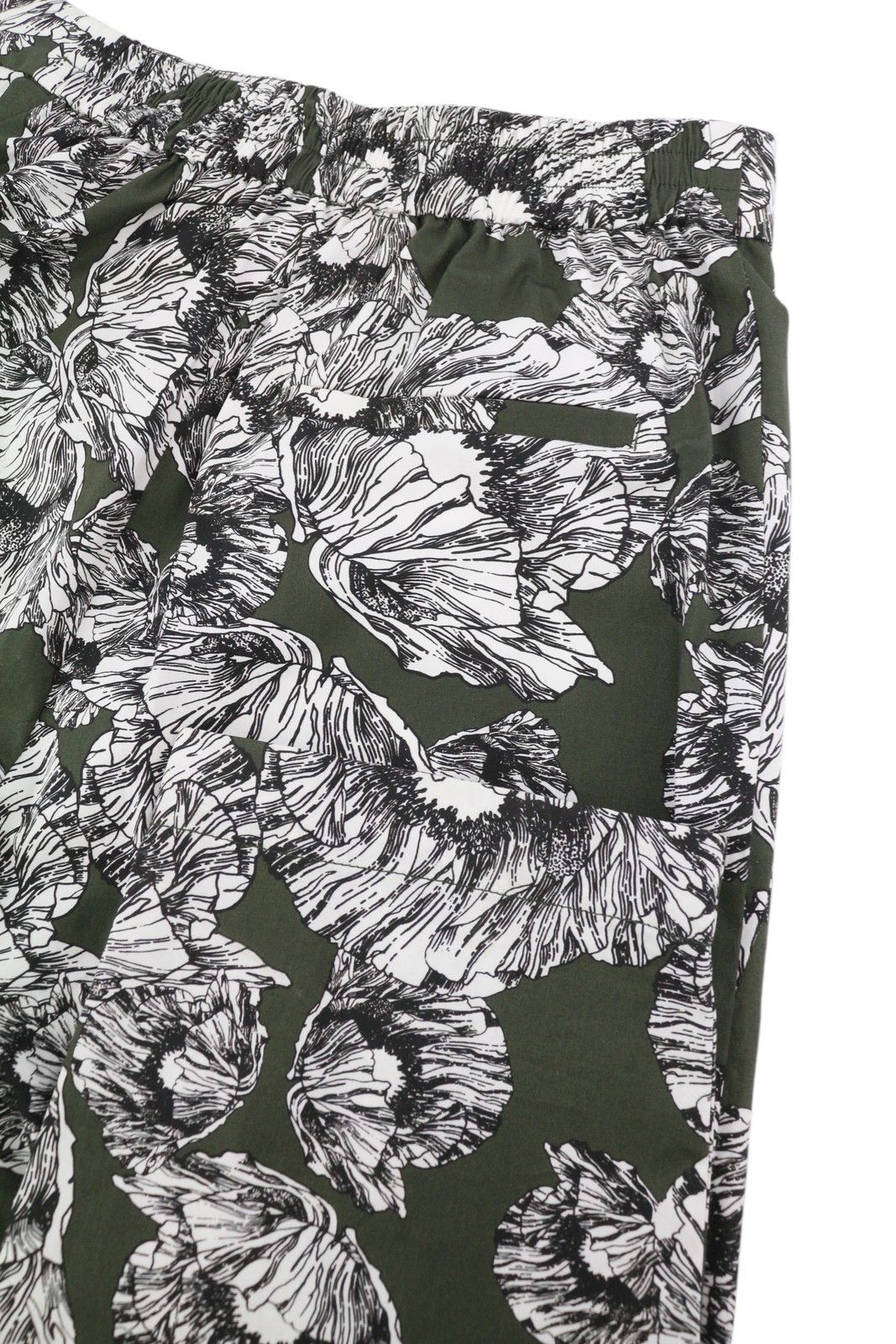 MAX&Co. EU34 Khaki Floral Print Cotton Elastic Waist Cropped 88901 Size 24" / US 00 / IT 34 - 6 Thumbnail