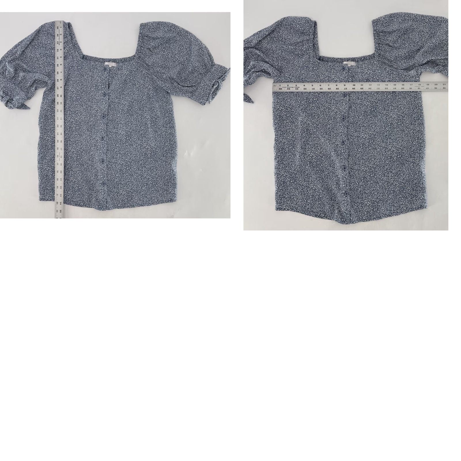 Vintage LC Lauren Conrad Blue Floral Print Blouse XS Puff Sleeve Square Neck Tie Accent Womens Blouse, Linen? (Note: fabric is Rayon) Size XS / US 0-2 / IT 36-38 - 8 Thumbnail