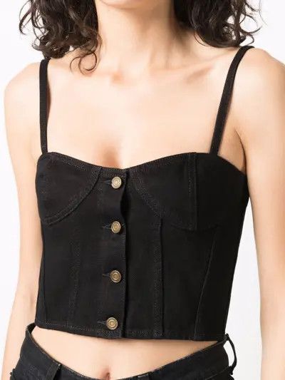 Saint Laurent Paris o1s1wg111024 Denim Corset Top in Black Size M / US 6-8 / IT 42-44 - 5 Thumbnail