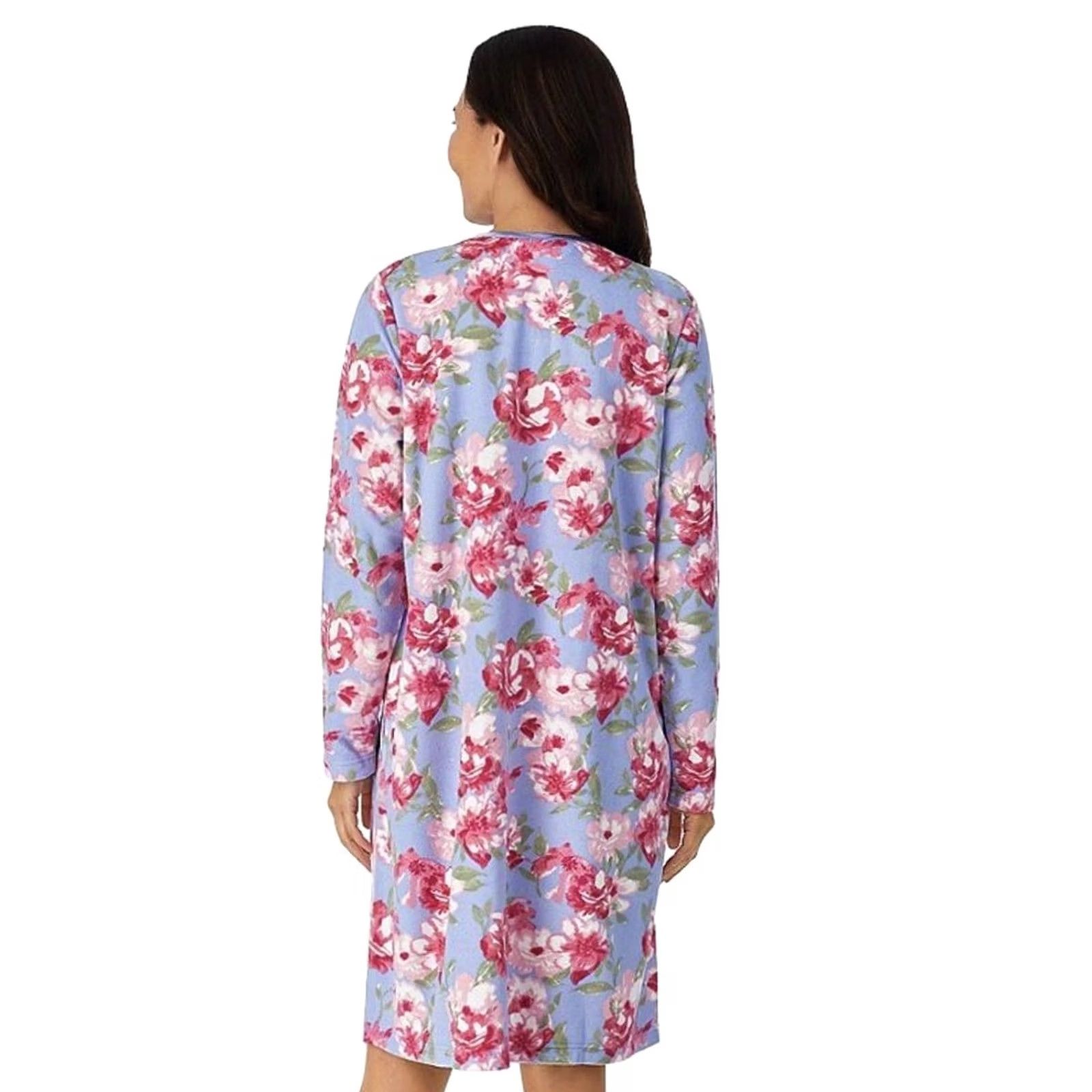 Vintage Stan Herman Robe Womens 3X Blue Floral Fleece Zip Front Long Sleeve Kaftan Size XXL / US 16-18 / IT 52-54 - 2 Thumbnail
