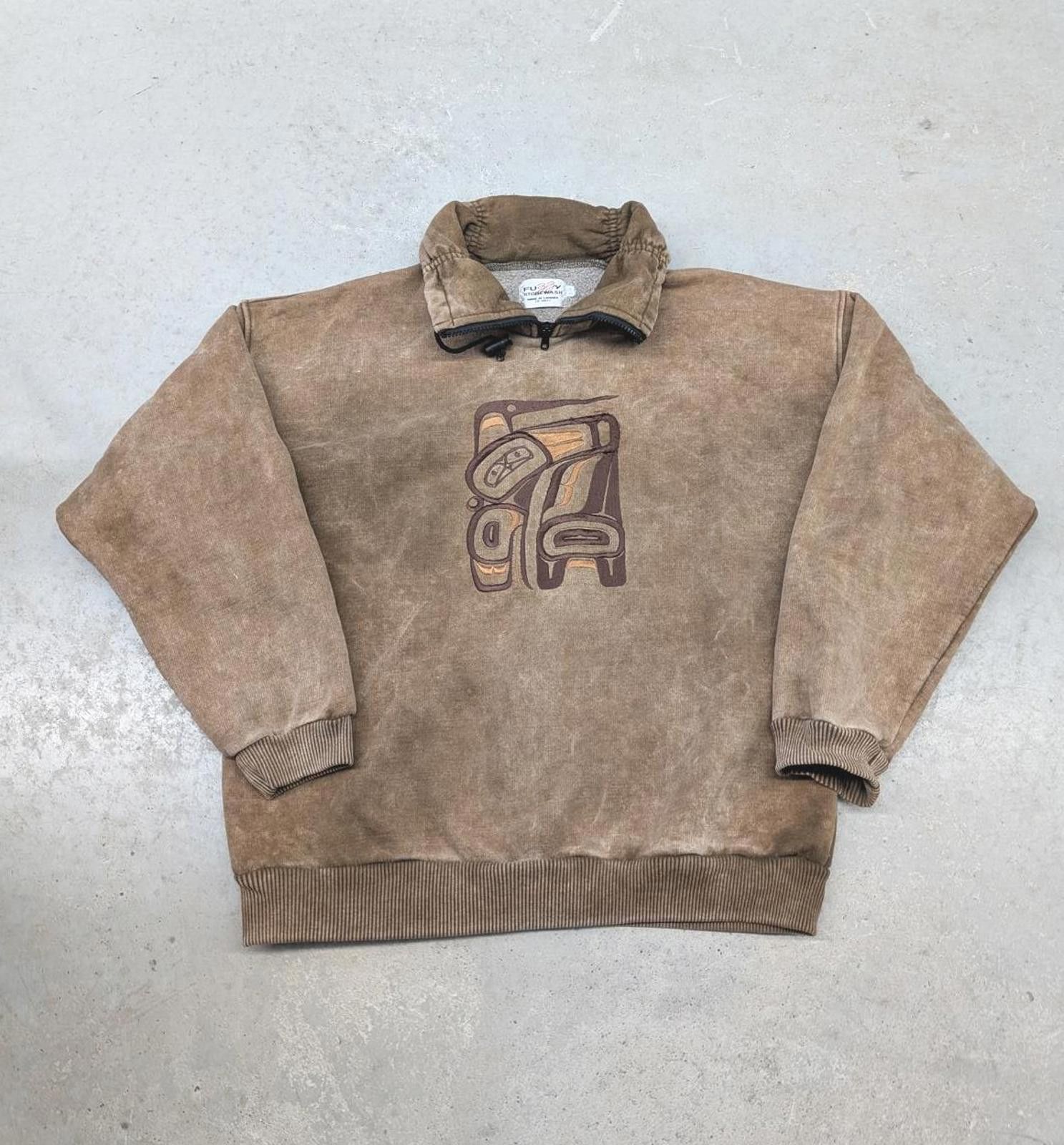 Vintage Vintage Fuzzy Stonewash Canada Brown First Nations Sweater Size US M / EU 48-50 / 2 - 1 Thumbnail