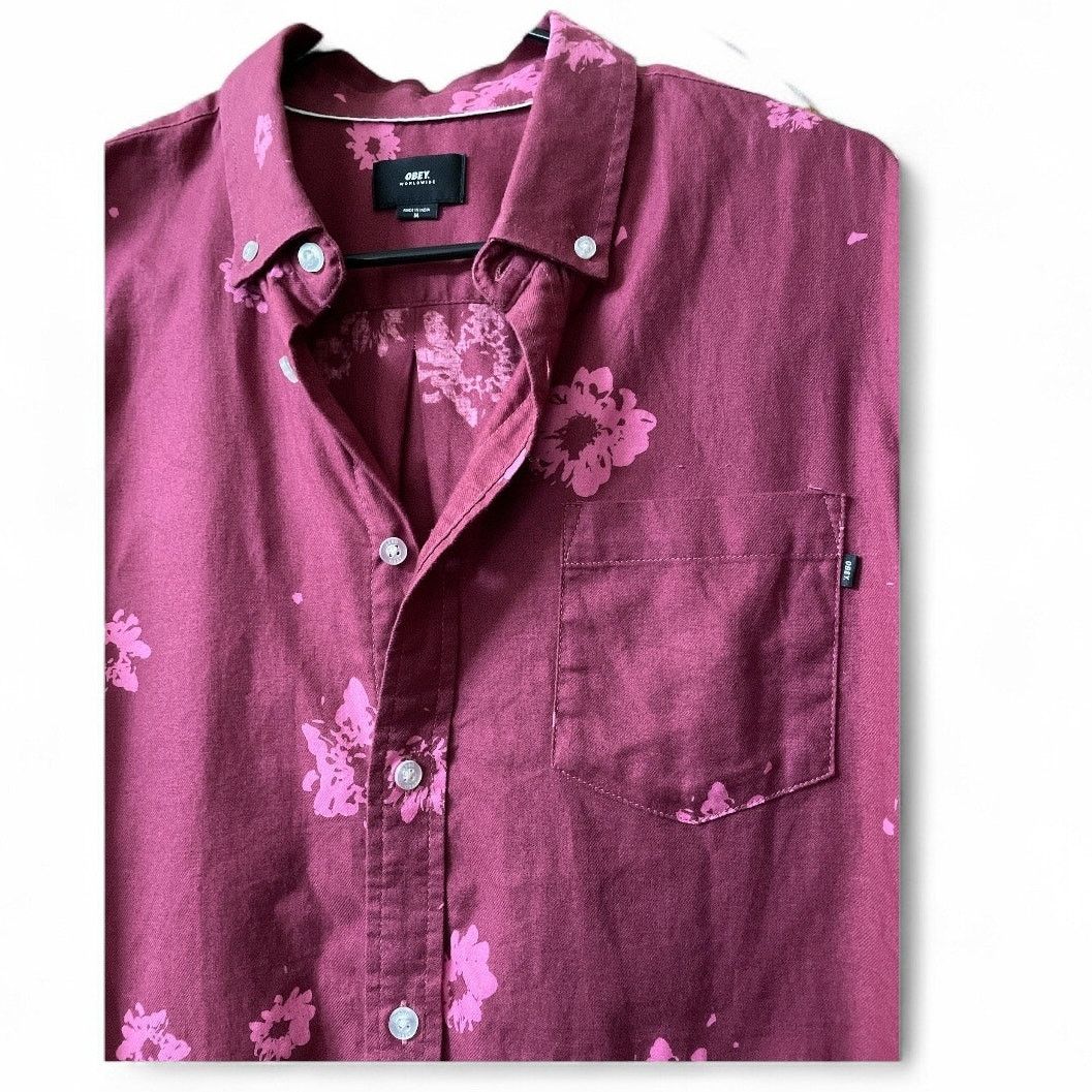 Obey Obey Oh Daisy Burgundy Woven Button Down Shirt size Medium Size US M / EU 48-50 / 2 - 5 Thumbnail