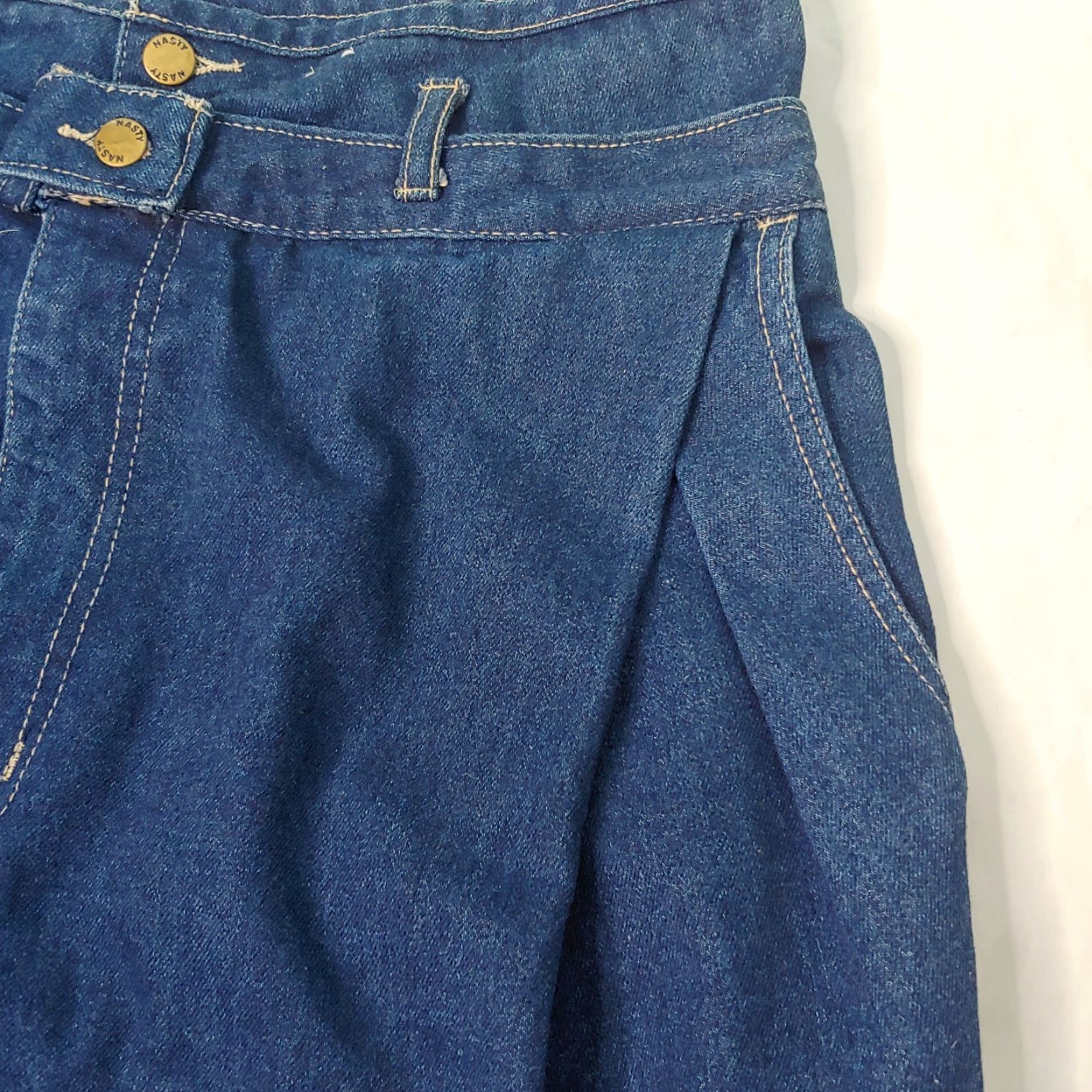 Vintage VINTAGE 90s Nasty Jeans Denim Skirt Midi Blue Mid Rise Size 34 Regular Women's Belt Loops Pockets Pleats Slit Back Read Size 24" / US 00 / IT 34 - 2 Thumbnail