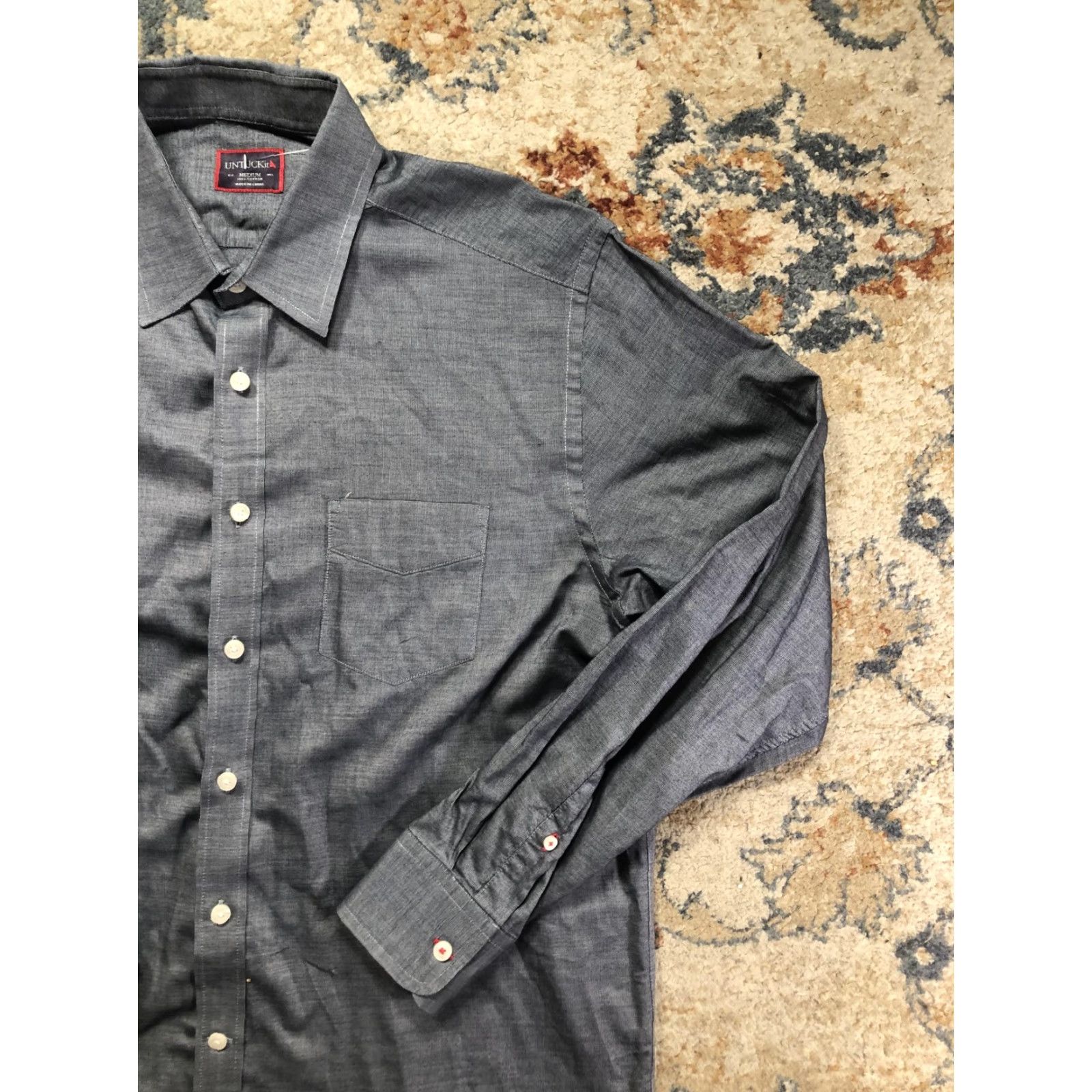 UNTUCKit UNTUCKit Shirt Mens M Gray Chambray Cotton Long Sleeve Button Up Casual Size US M / EU 48-50 / 2 - 4 Thumbnail