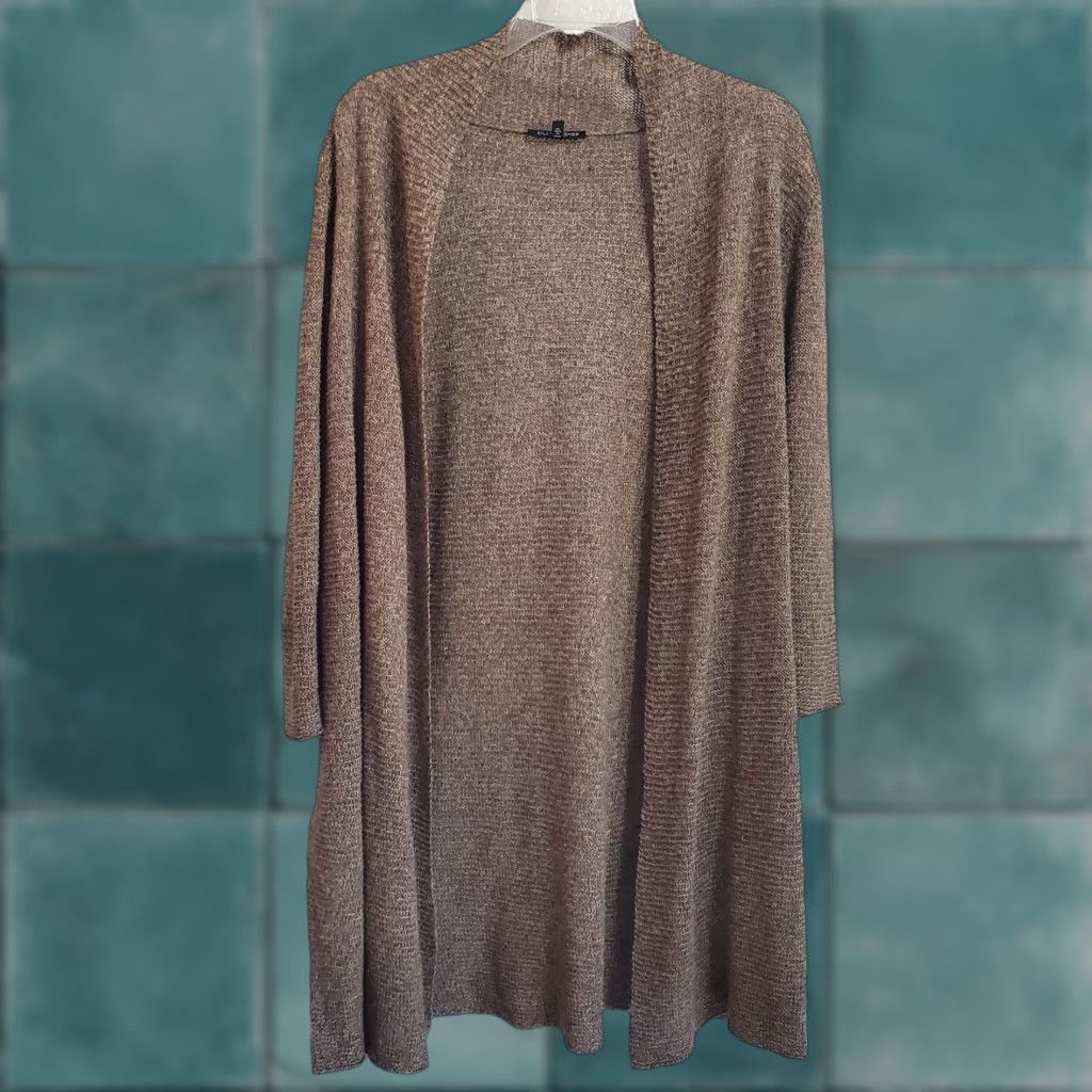 Eileen Fisher Eileen Fisher Cardigan Women L Brown Linen Open Front Side Slits Long Sleeve 100% Linen Classic Minimalist Capsule Size L / US 10 / IT 46 - 1 Thumbnail