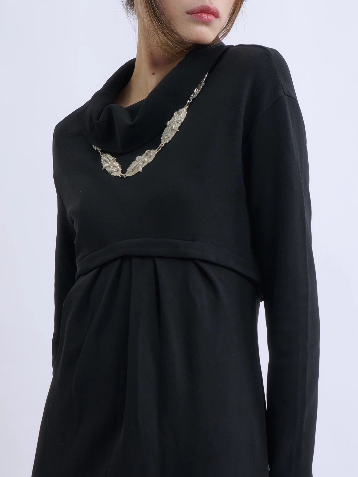 Romeo Gigli ROMEO GIGLI 90s Black Draped Neck Midi Dress 9AT Size M / US 6-8 / IT 42-44 - 6 Thumbnail