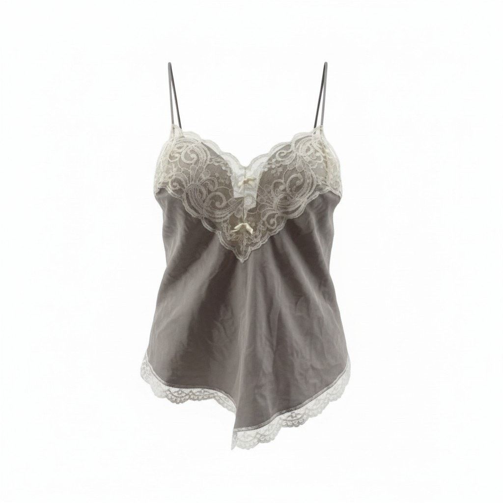 Vintage Vintage Pollinaise Silver Grey Cream Lace Camisole Nylon Size ONE SIZE - 1 Thumbnail
