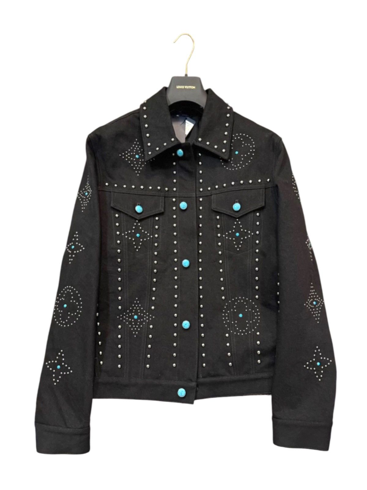 Louis Vuitton Louis Vuitton 52 Turquoise Studded Denim Jacket Black Size US L / EU 52-54 / 3 - 2 Thumbnail