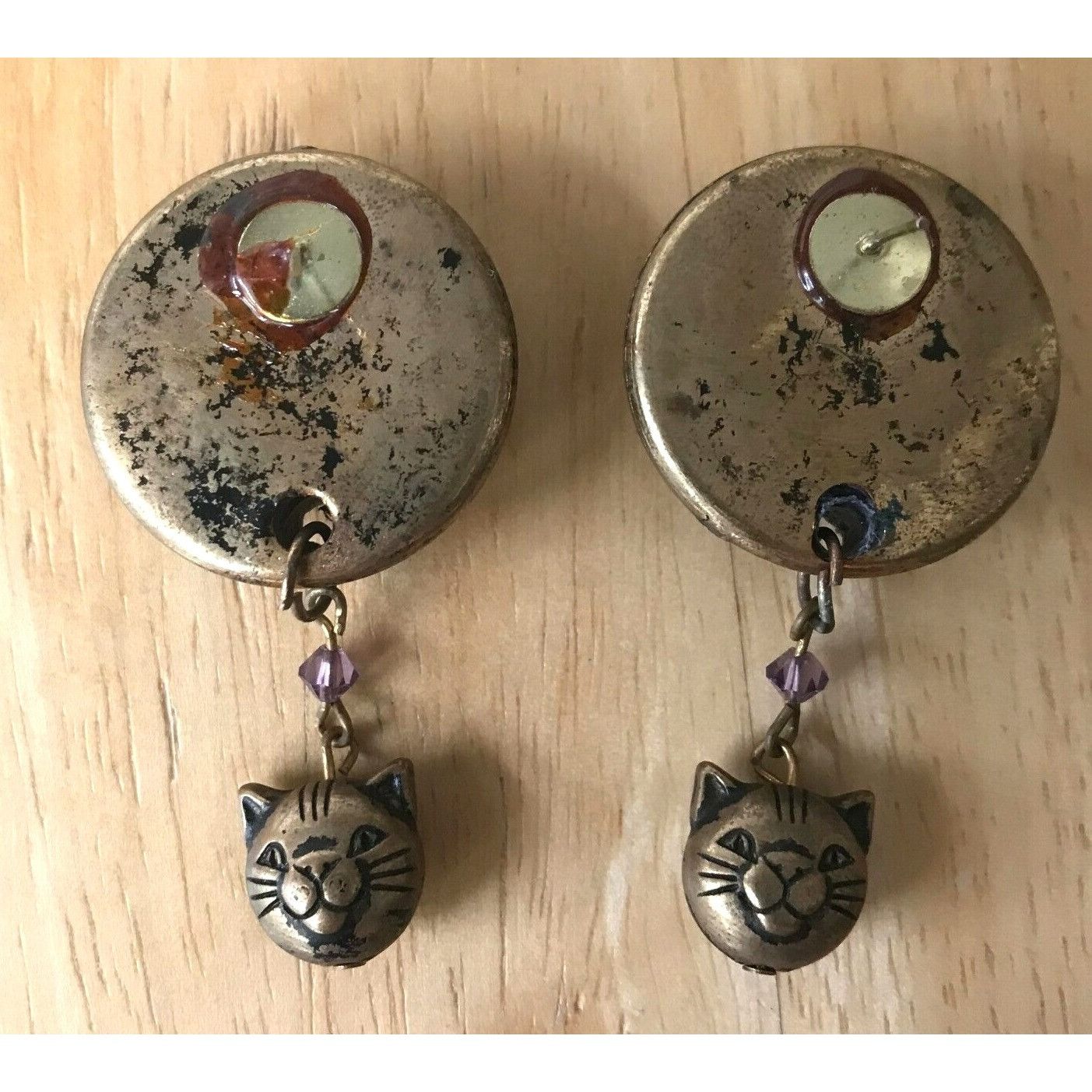 Handmade × Vintage Cat Earrings Handmade Vintage Purple Crystals Kitty Lover On Size ONE SIZE - 8 Thumbnail