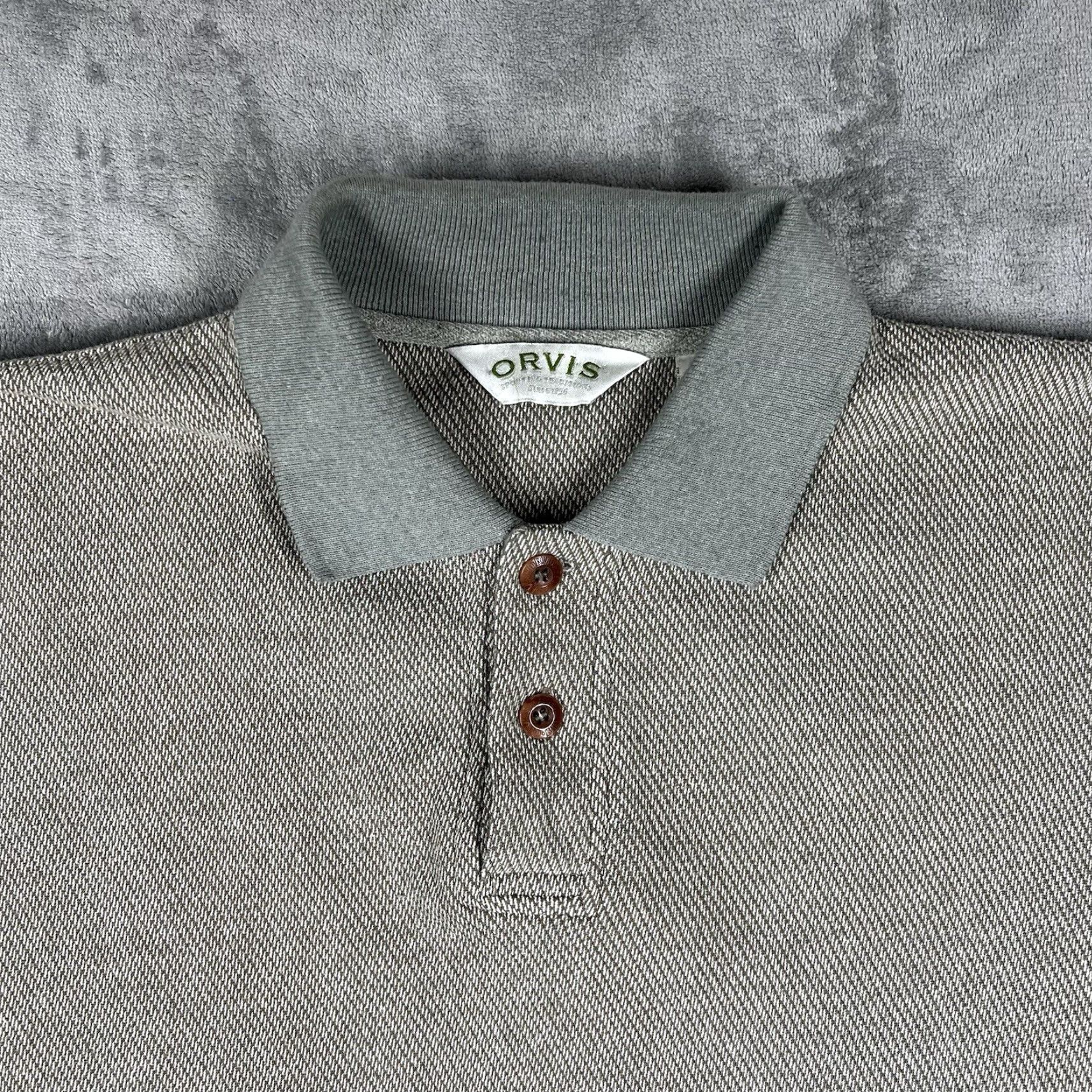 Orvis VINTAGE Orvis Collared Long Sleeve Polo Shirt Men's Large Gray Elbow Patch Size US L / EU 52-54 / 3 - 6 Thumbnail