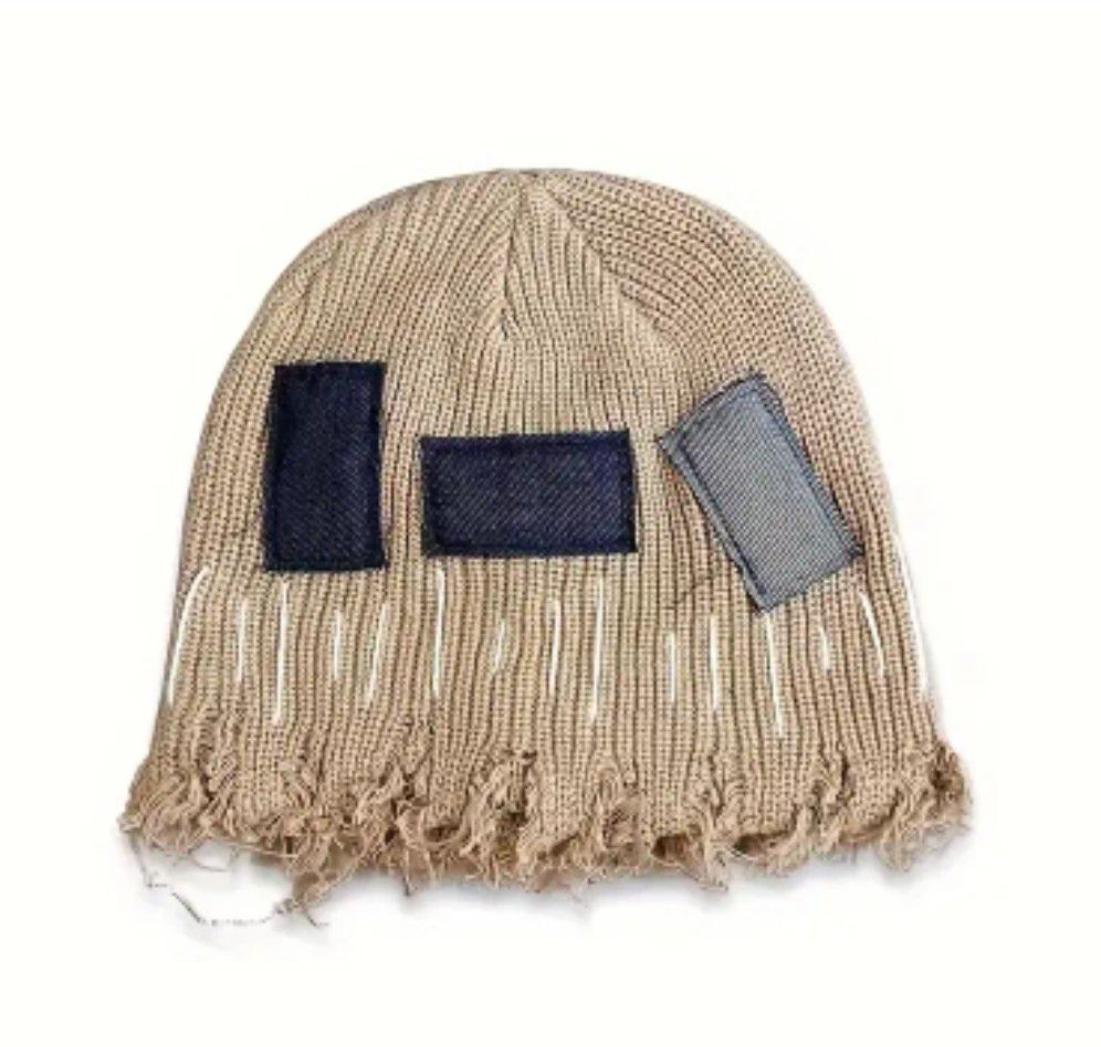 Vintage Knit Patchwork Street Distressed Frayed Beanie Size ONE SIZE - 1 Preview