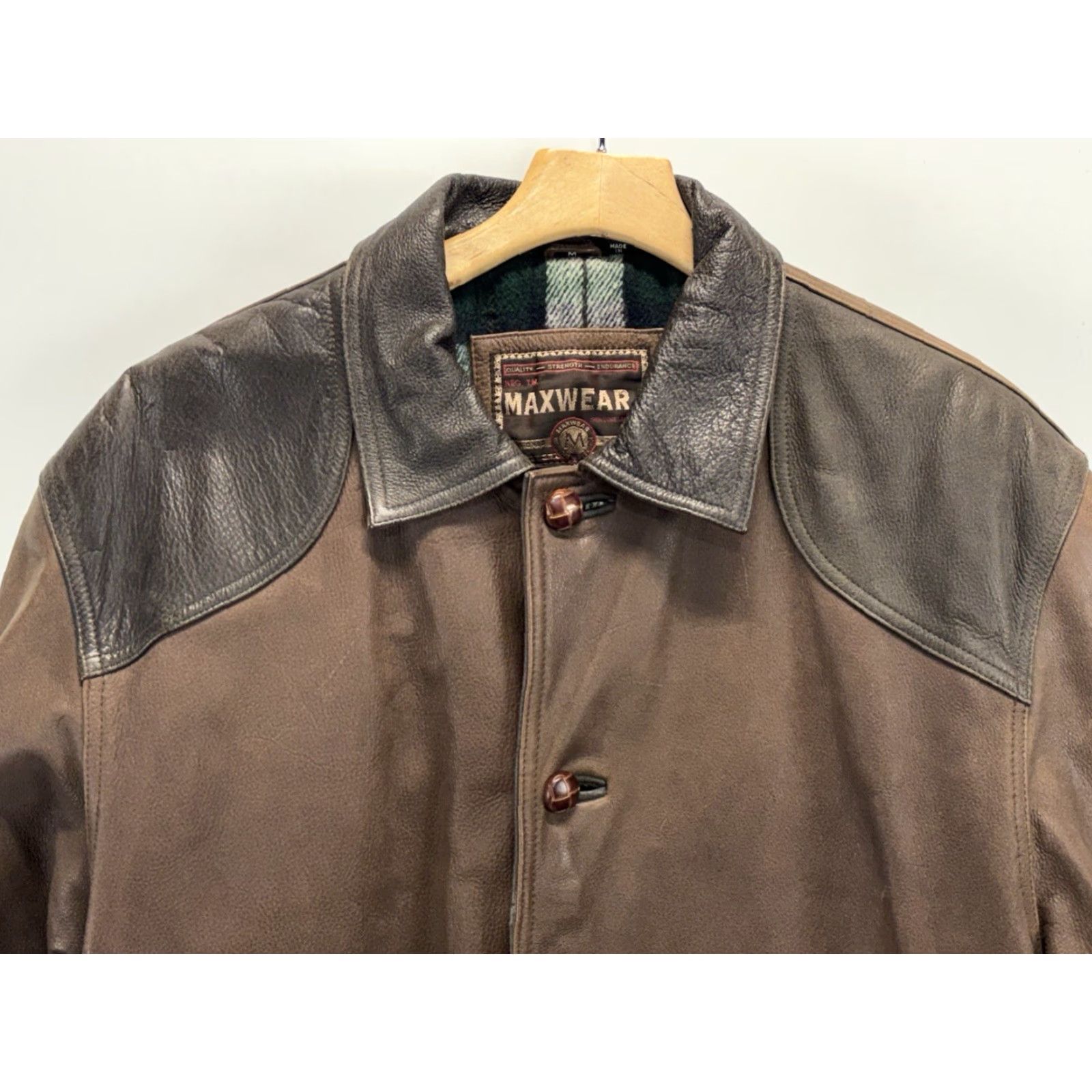 Vintage VINTAGE Maxwear Leather Barn Coat Mens M Brown Flannel Lined HEAVY Contrast Collar Barn/Rancher 90s Mens Size US M / EU 48-50 / 2 - 2 Thumbnail