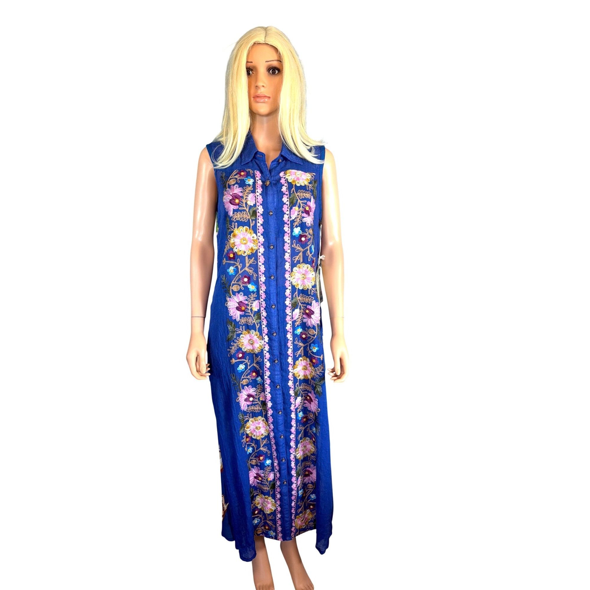 Other NWT Aratta Adonis Blue Embroidered Maxi Duster Shirt Dress S Size S / US 4 / IT 40 - 4 Thumbnail