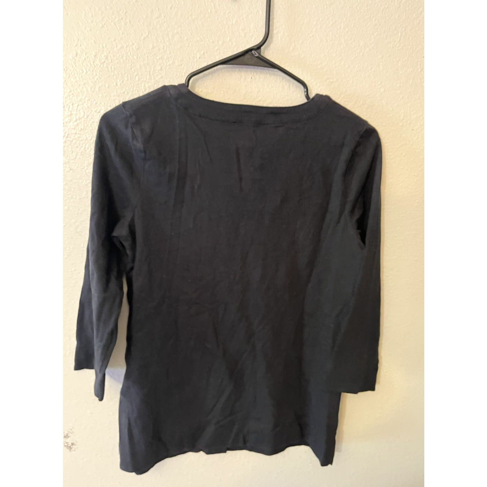 Jones New York Jones New York Signature Shirt Women's M Black 3/4 Sleeve V Neck Casual Stretch Cotton Elastane Basic Classic T-Shirt Womens Size M / US 6-8 / IT 42-44 - 2 Thumbnail