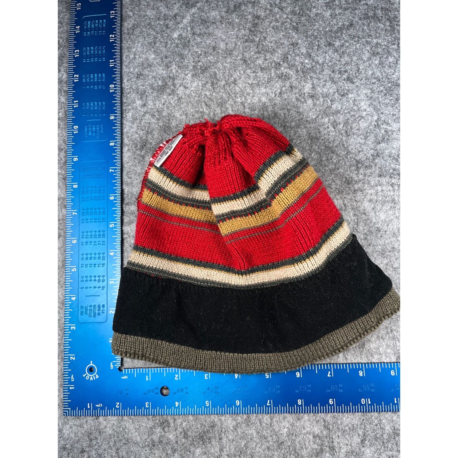 Vintage Beanie Toque Adult One Size Red Beige Stripe Knit Lined Wool Blend Tassel Hat Men Wool Knit Beanie Striped Outdoor Casual Winter 90s Size ONE SIZE - 6 Thumbnail