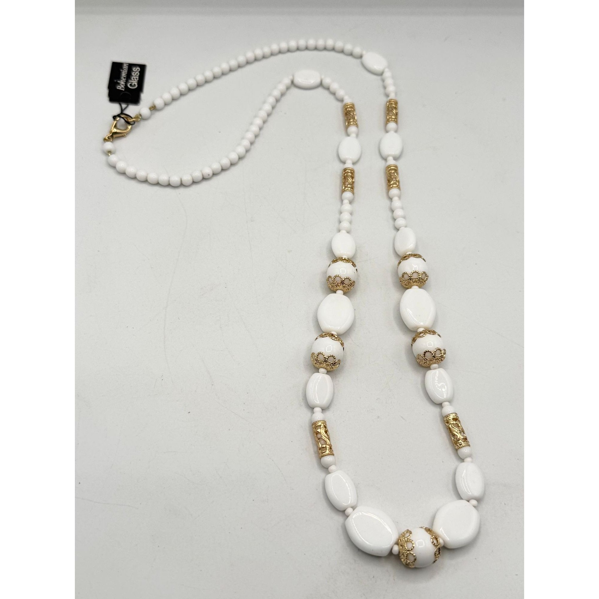 Vintage Vintage Bohemian Glass White NOS Beaded Necklace with Tag Size ONE SIZE - 3 Thumbnail