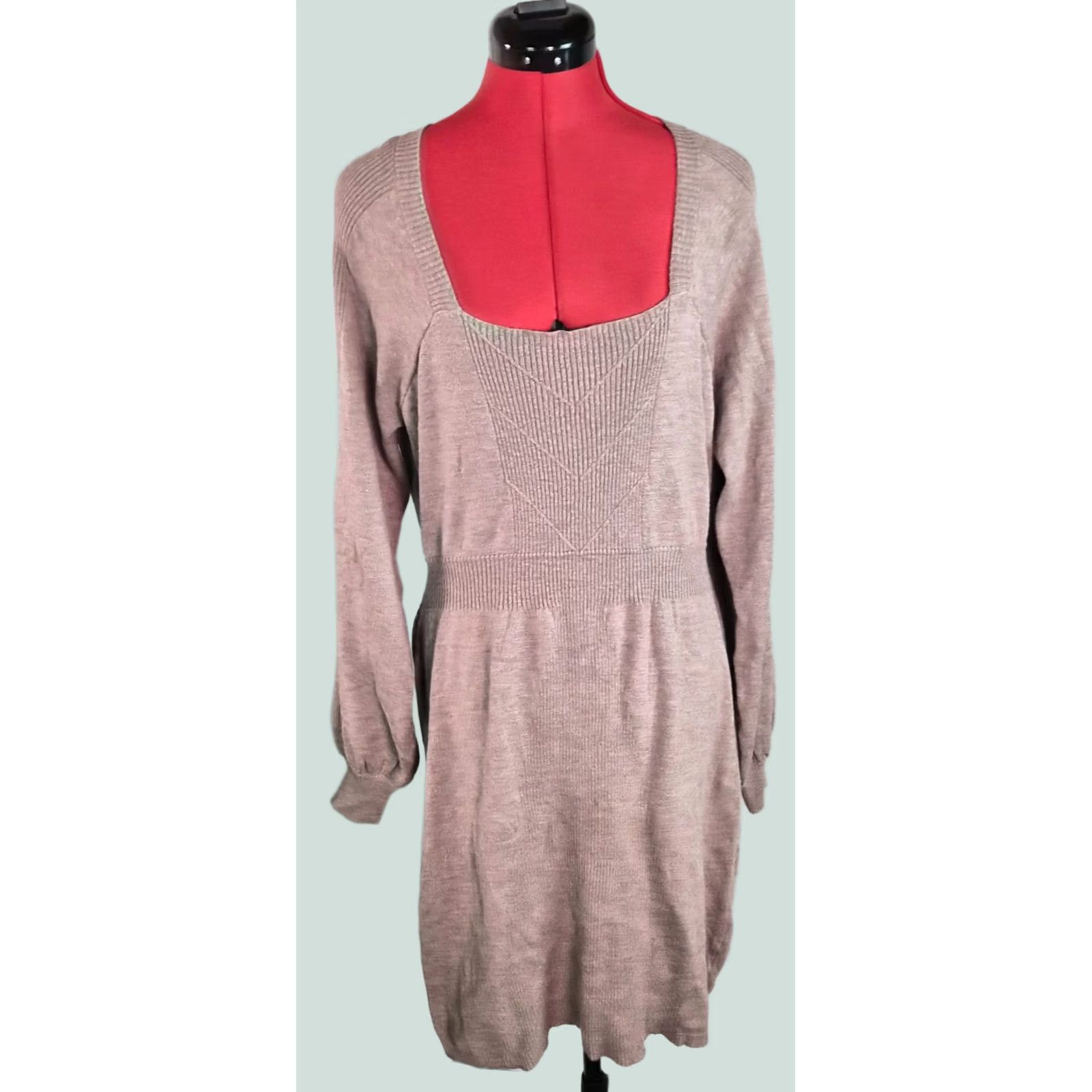 Vintage Maurices Dress Womens L Brown Size Tan Long Sleeve Knit Knee Length NWT G222 Size L / US 10 / IT 46 - 1 Thumbnail