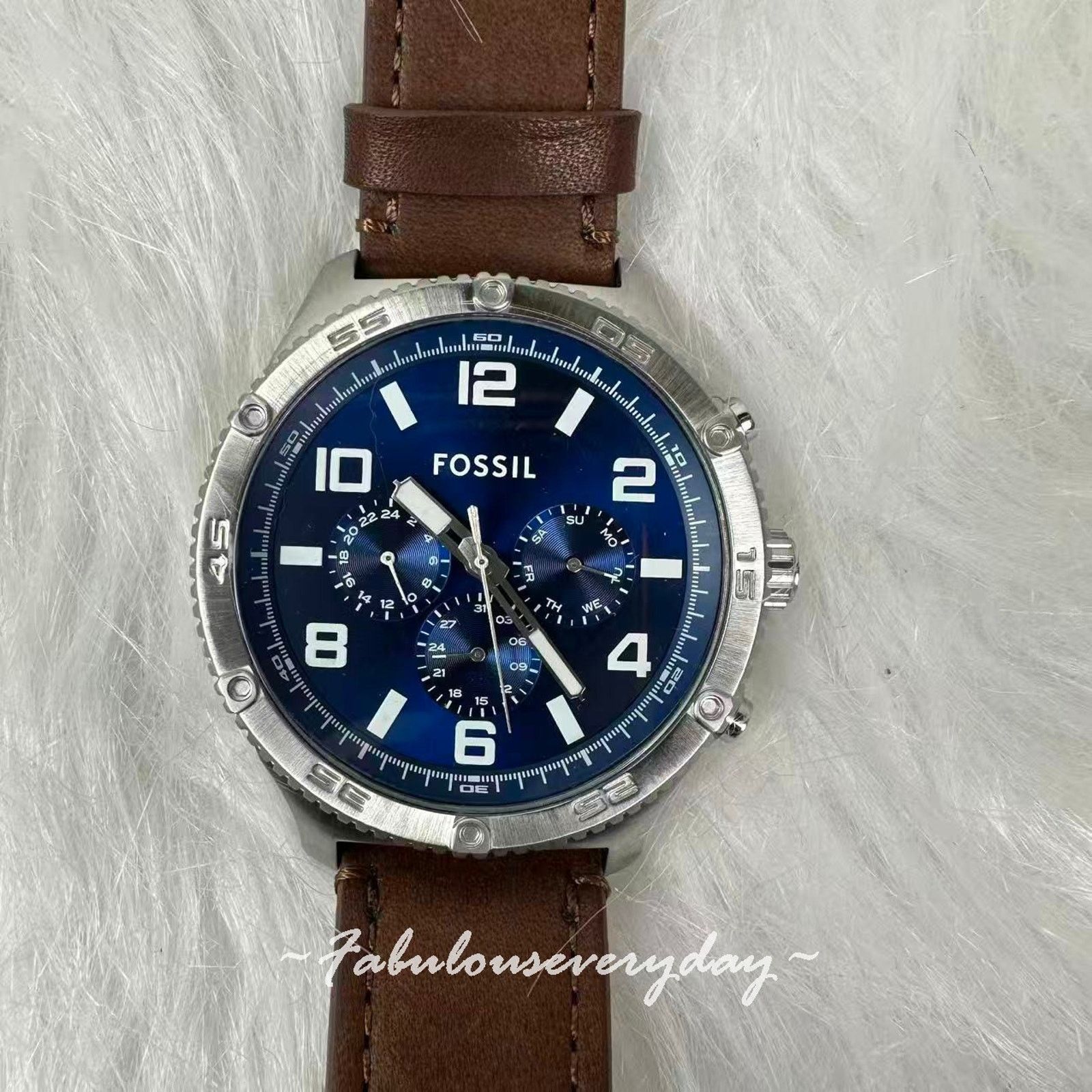 Fossil FOSSIL Mens Brox Multifunction Brown Leather Watch 50mm Blue Size ONE SIZE - 2 Thumbnail