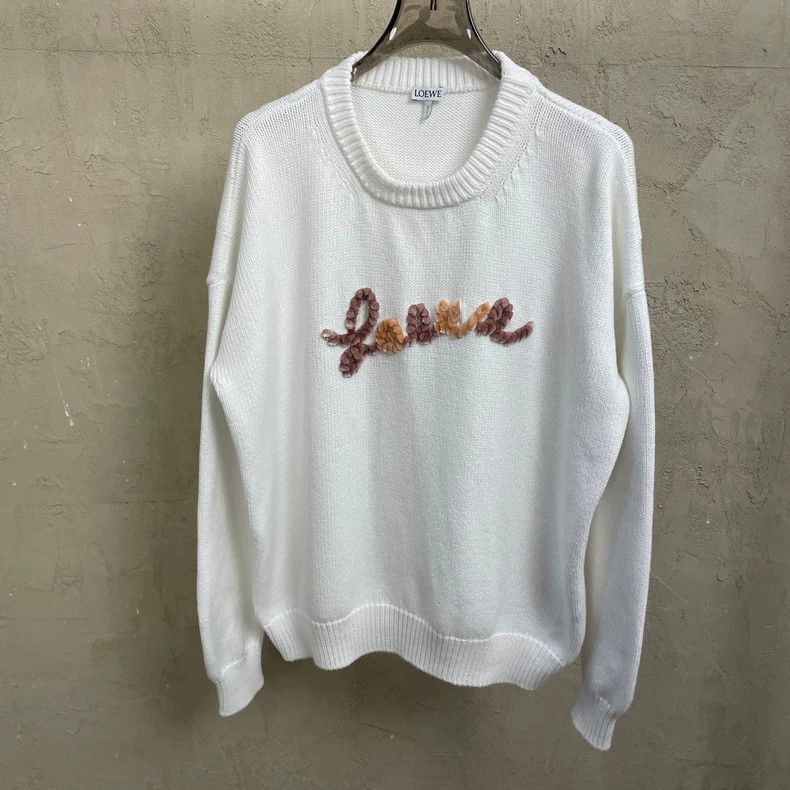 Loewe LOEWE White fleece colored logo round neck knit sweater Size M / US 6-8 / IT 42-44 - 1 Thumbnail